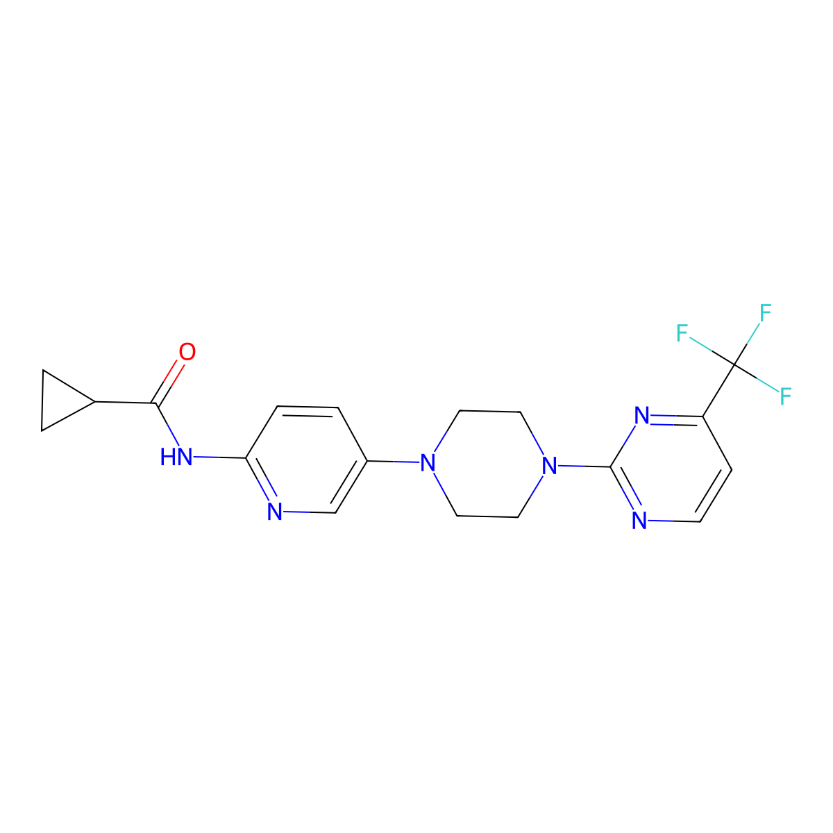 N-(5-{4-[4-(trifluoromethyl)pyrimidin-2-yl]piperazin-1-yl}pyridin-2-yl)cyclopropanecarboxamide molecular structure, CAS 2770594-24-4