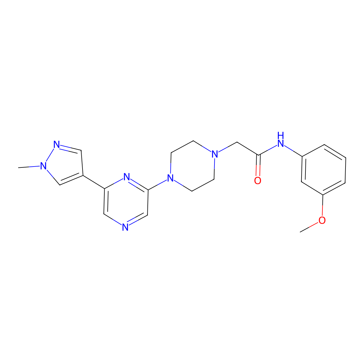 N-(3-methoxyphenyl)-2-{4-[6-(1-methyl-1H-pyrazol-4-yl)pyrazin-2-yl]piperazin-1-yl}acetamide molecular structure, CAS 2770594-30-2