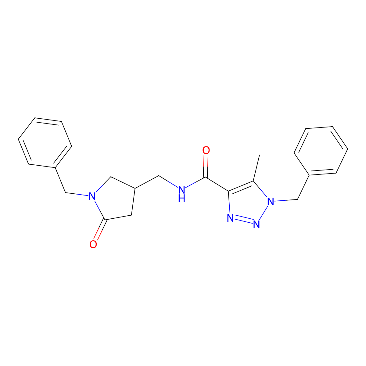 1-benzyl-N-[(1-benzyl-5-oxopyrrolidin-3-yl)methyl]-5-methyl-1H-1,2,3-triazole-4-carboxamide molecular structure, CAS 2770594-32-4