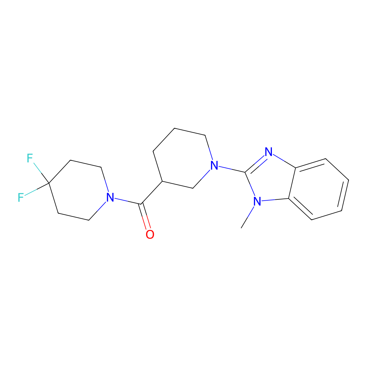2-[3-(4,4-difluoropiperidine-1-carbonyl)piperidin-1-yl]-1-methyl-1H-1,3-benzodiazole molecular structure, CAS 2770594-34-6