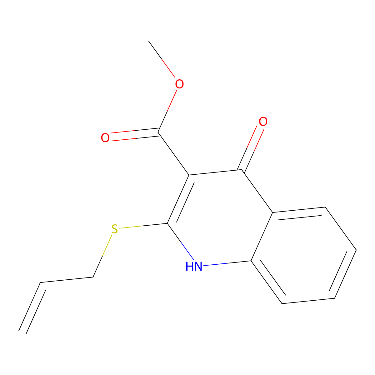 Methyl 4-hydroxy-2-(prop-2-en-1-ylsulfanyl)quinoline-3-carboxylate molecular structure, CAS 2770594-36-8
