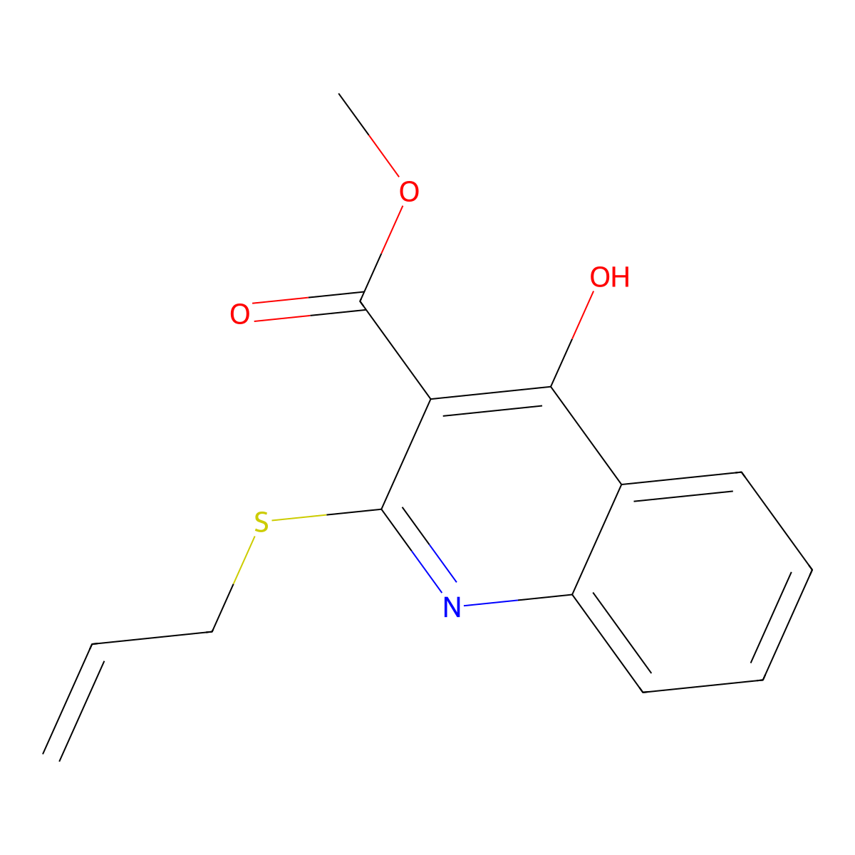 Methyl 4-hydroxy-2-(prop-2-en-1-ylsulfanyl)quinoline-3-carboxylate molecular structure, CAS 2770594-36-8