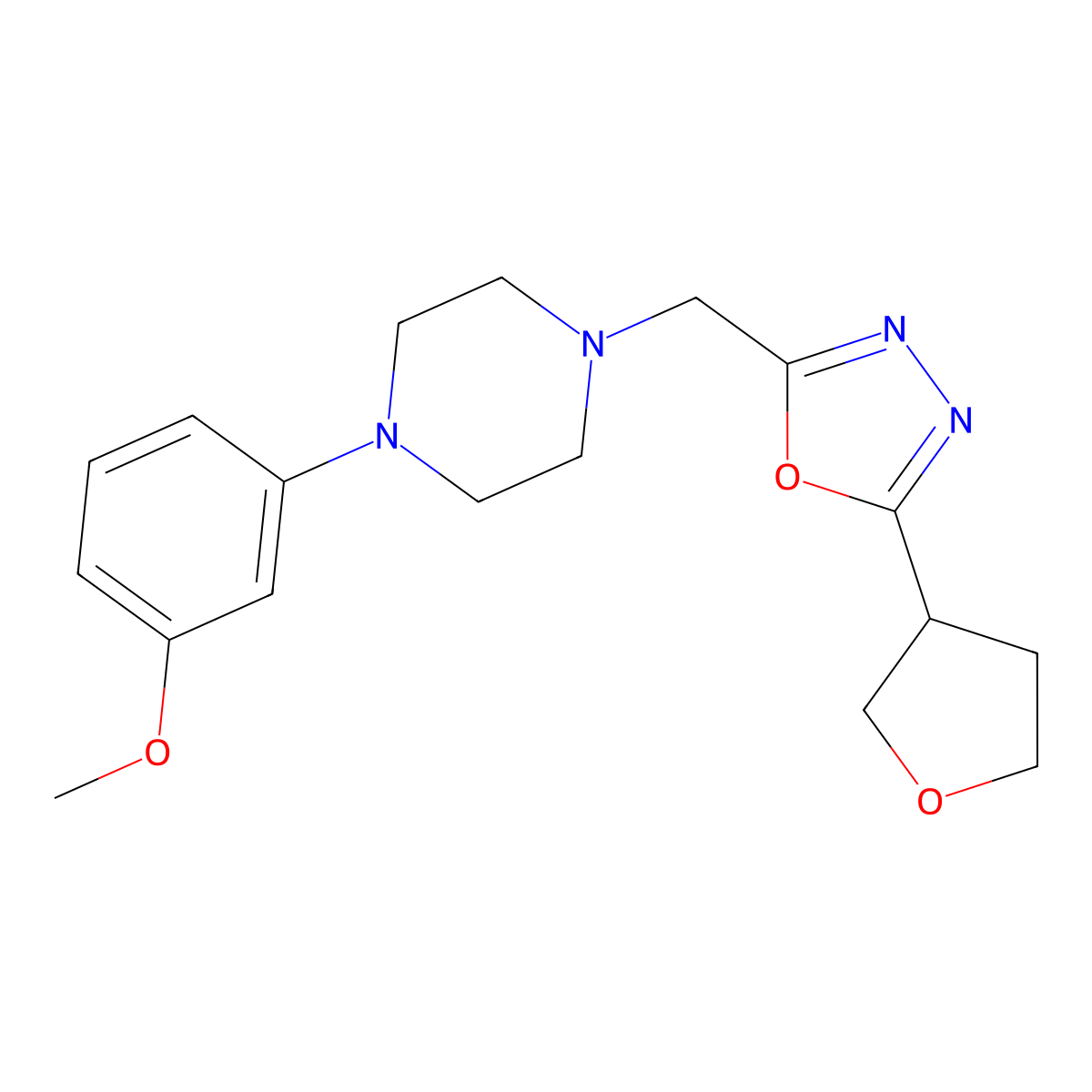 1-(3-Methoxyphenyl)-4-{[5-(oxolan-3-yl)-1,3,4-oxadiazol-2-yl]methyl}piperazine molecular structure, CAS 2770594-38-0