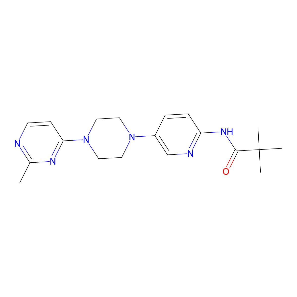 2,2-dimethyl-N-{5-[4-(2-methylpyrimidin-4-yl)piperazin-1-yl]pyridin-2-yl}propanamide molecular structure, CAS 2770594-43-7