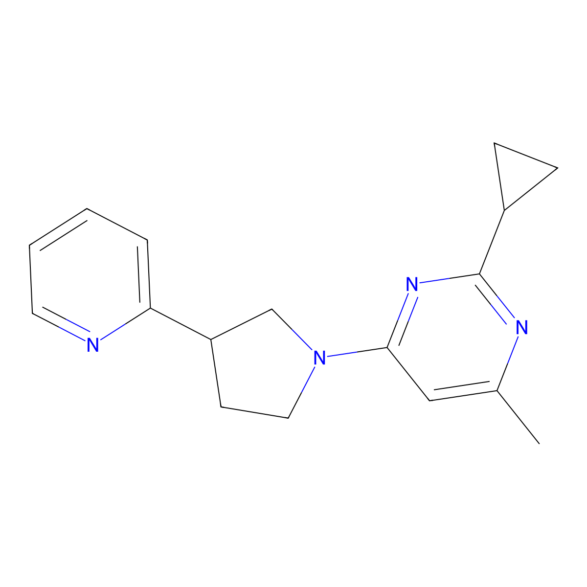 2-Cyclopropyl-4-methyl-6-[3-(pyridin-2-yl)pyrrolidin-1-yl]pyrimidine molecular structure, CAS 2770594-46-0
