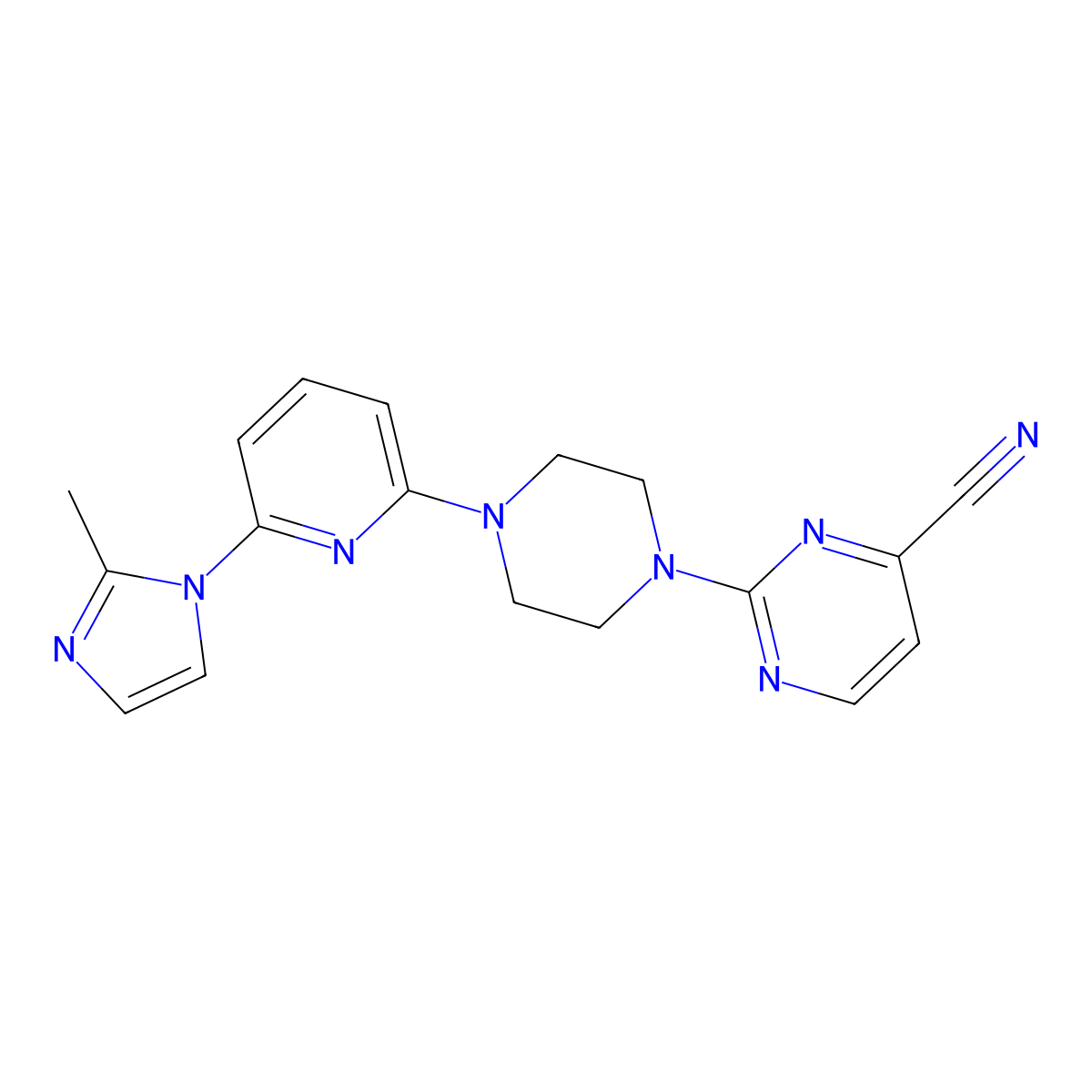 2-{4-[6-(2-methyl-1H-imidazol-1-yl)pyridin-2-yl]piperazin-1-yl}pyrimidine-4-carbonitrile molecular structure, CAS 2770594-50-6