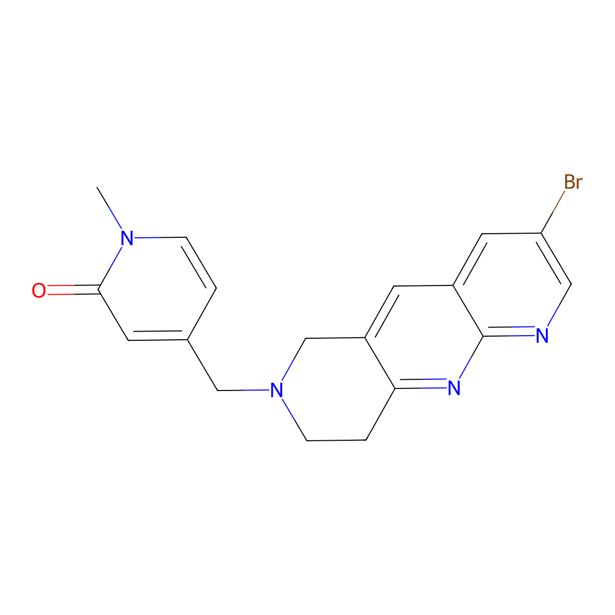 4-({3-bromo-6H,7H,8H,9H-pyrido[2,3-b]1,6-naphthyridin-7-yl}methyl)-1-methyl-1,2-dihydropyridin-2-one molecular structure, CAS 2770594-57-3