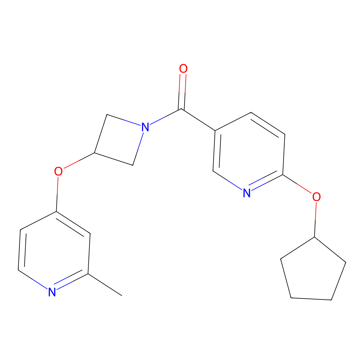 2-(Cyclopentyloxy)-5-{3-[(2-methylpyridin-4-yl)oxy]azetidine-1-carbonyl}pyridine molecular structure, CAS 2770594-58-4