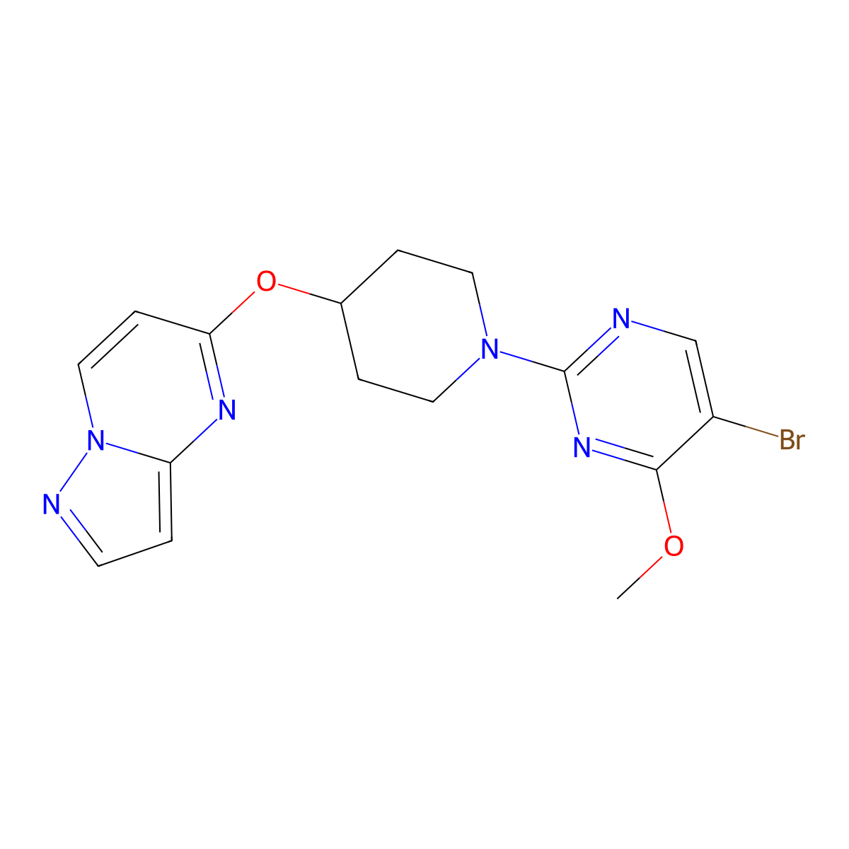 5-Bromo-4-methoxy-2-(4-{pyrazolo[1,5-a]pyrimidin-5-yloxy}piperidin-1-yl)pyrimidine molecular structure, CAS 2770594-60-8