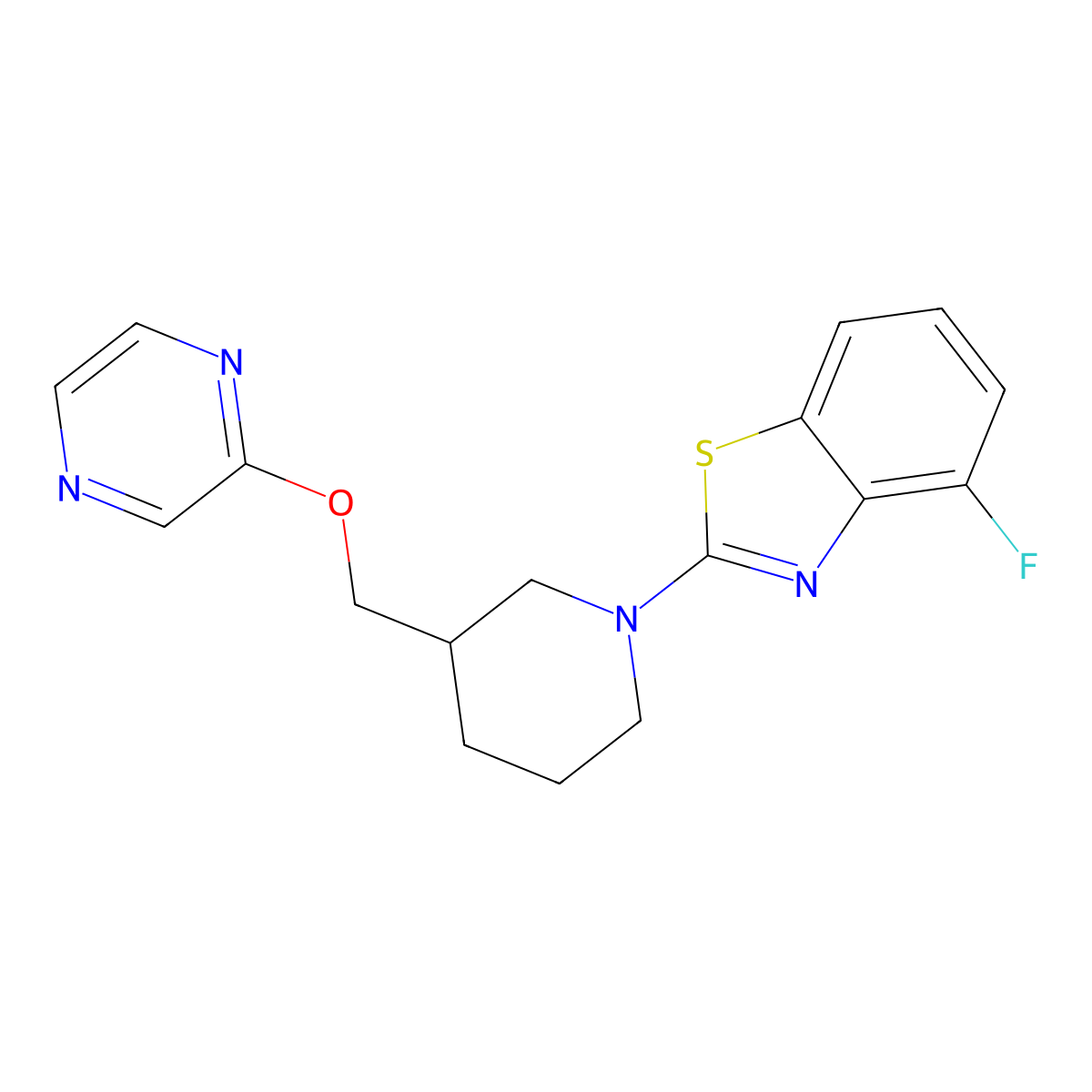 4-Fluoro-2-{3-[(pyrazin-2-yloxy)methyl]piperidin-1-yl}-1,3-benzothiazole molecular structure, CAS 2770594-68-6