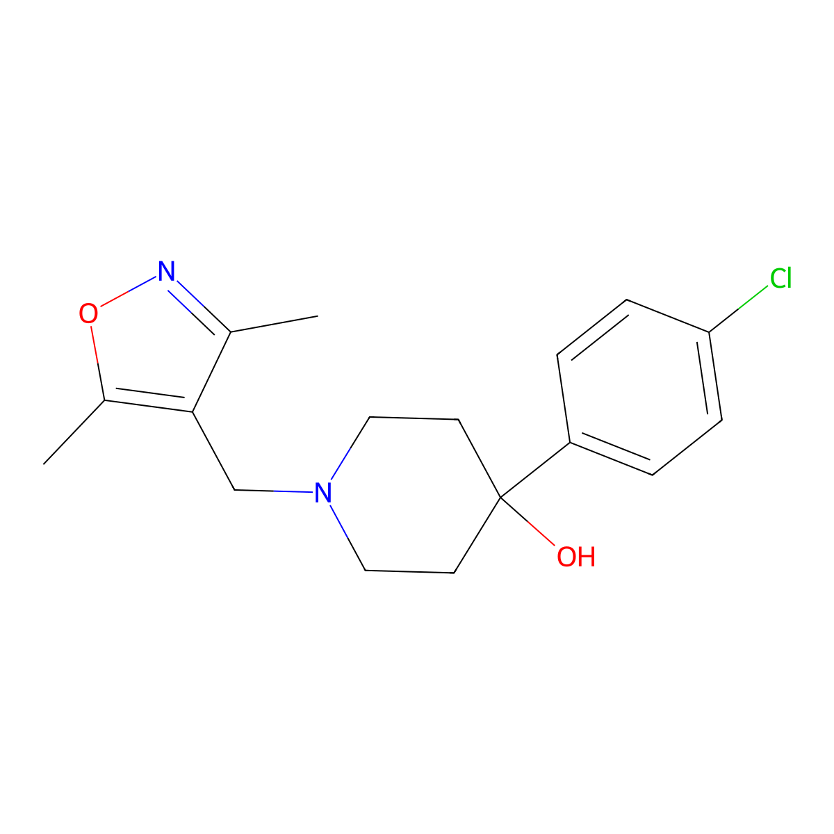 4-(4-Chlorophenyl)-1-[(3,5-dimethyl-1,2-oxazol-4-yl)methyl]piperidin-4-ol molecular structure, CAS 2770594-70-0