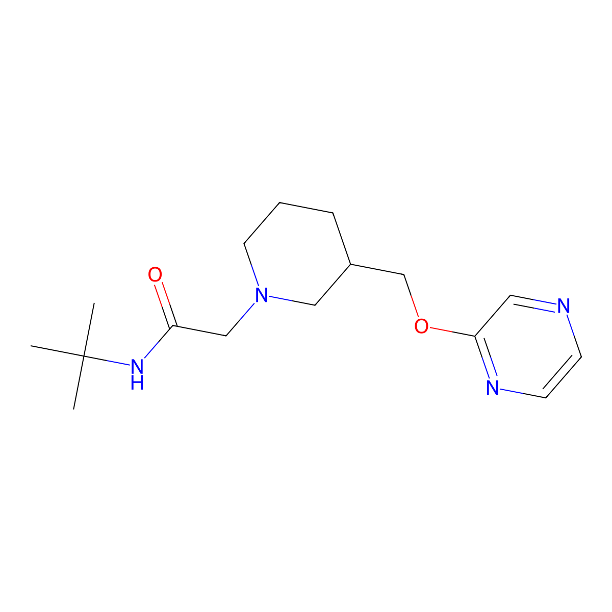 N-tert-butyl-2-{3-[(pyrazin-2-yloxy)methyl]piperidin-1-yl}acetamide molecular structure, CAS 2770594-73-3
