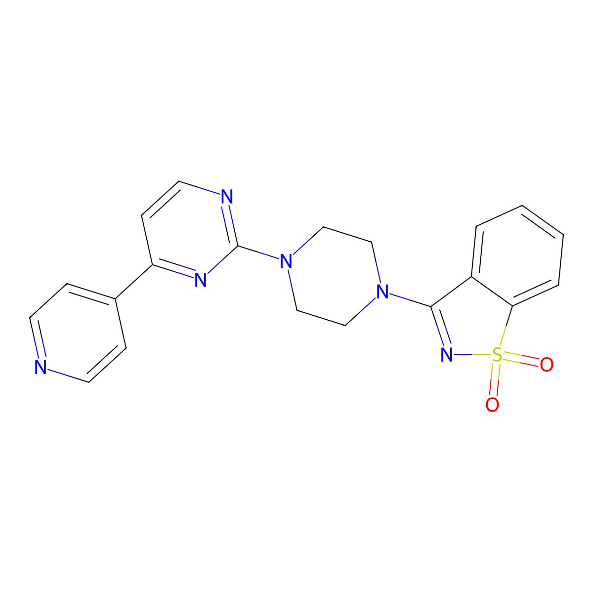 3-[4-(4-Pyridin-4-ylpyrimidin-2-yl)piperazin-1-yl]-1,2-benzothiazole 1,1-dioxide molecular structure, CAS 2770594-74-4