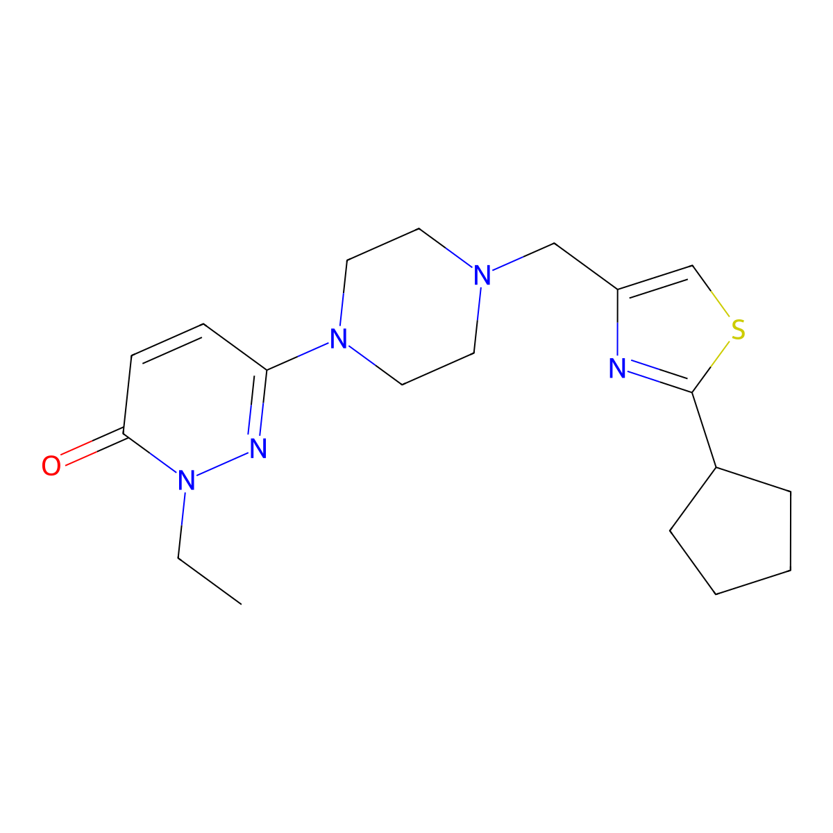 6-{4-[(2-Cyclopentyl-1,3-thiazol-4-yl)methyl]piperazin-1-yl}-2-ethyl-2,3-dihydropyridazin-3-one molecular structure, CAS 2770594-75-5