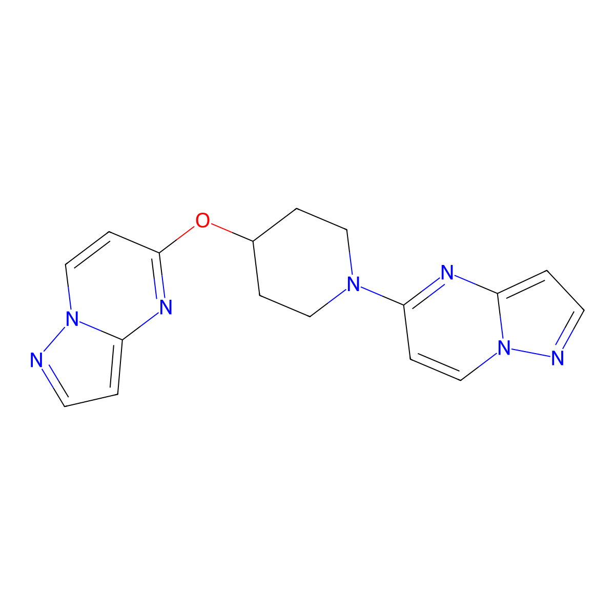 4-{Pyrazolo[1,5-a]pyrimidin-5-yloxy}-1-{pyrazolo[1,5-a]pyrimidin-5-yl}piperidine molecular structure, CAS 2770594-77-7