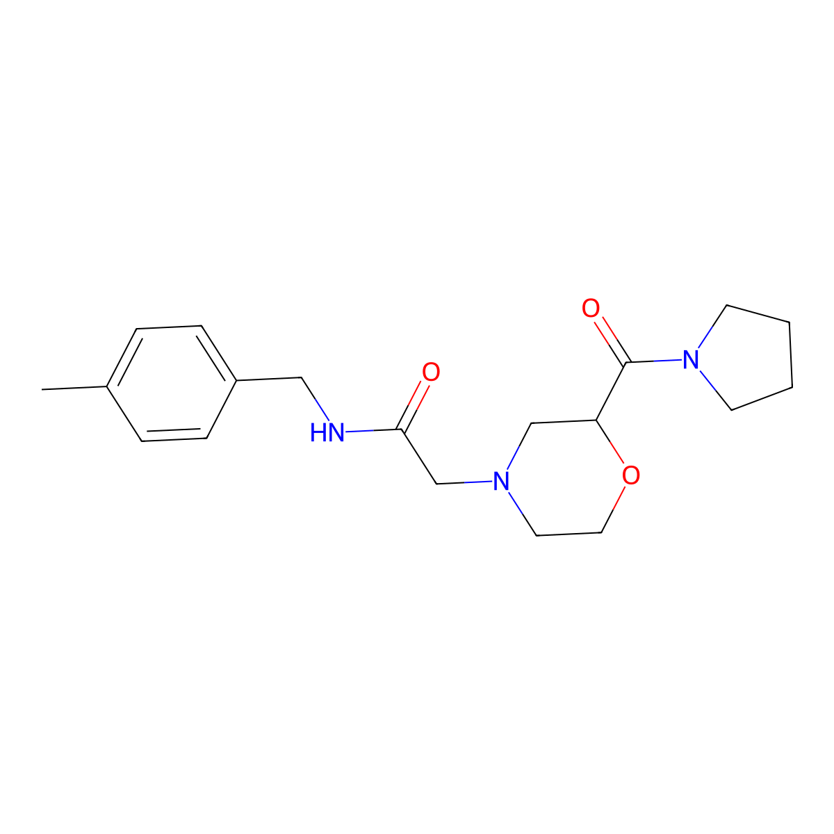 N-[(4-methylphenyl)methyl]-2-[2-(pyrrolidine-1-carbonyl)morpholin-4-yl]acetamide molecular structure, CAS 2770594-80-2