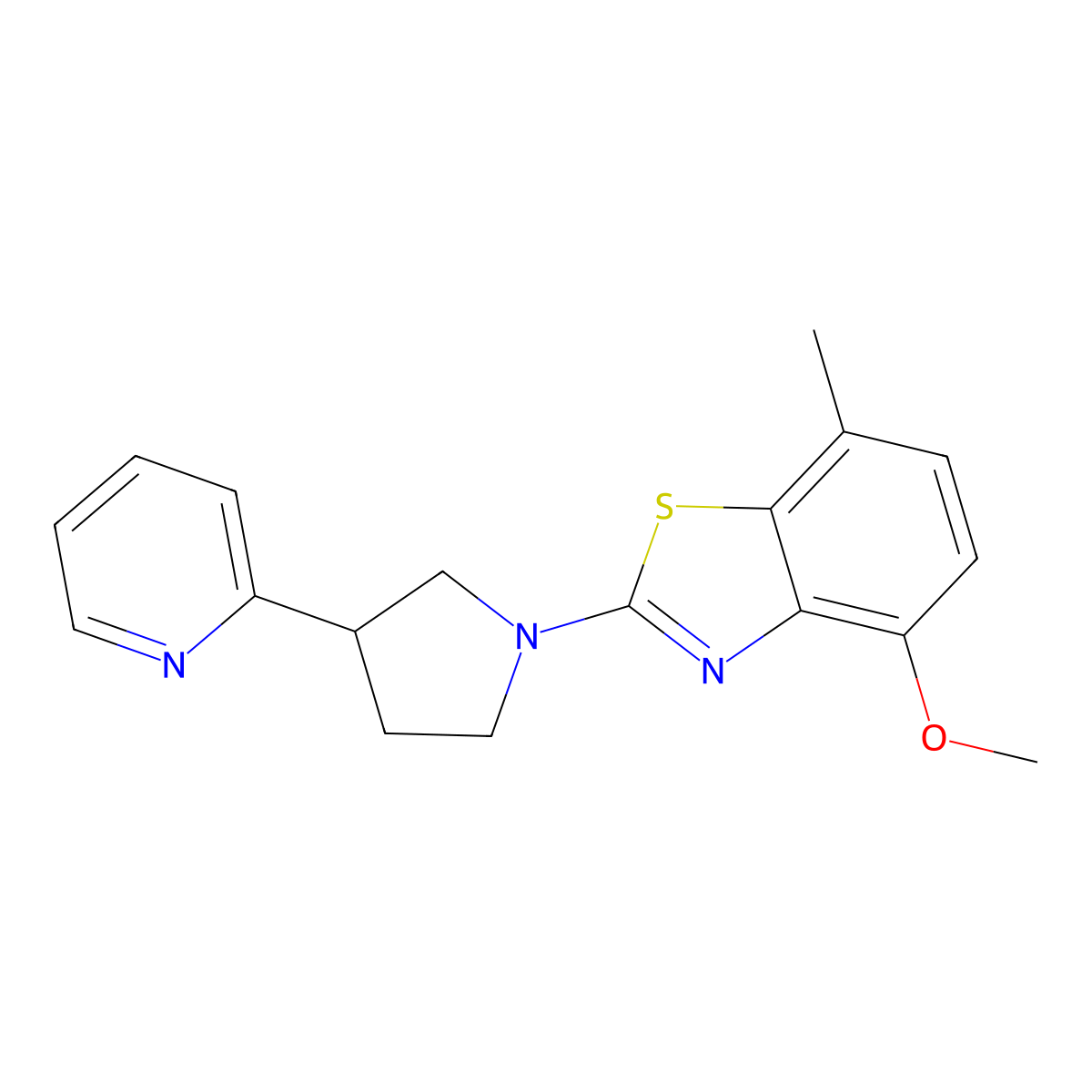 4-Methoxy-7-methyl-2-[3-(pyridin-2-yl)pyrrolidin-1-yl]-1,3-benzothiazole molecular structure, CAS 2770594-83-5