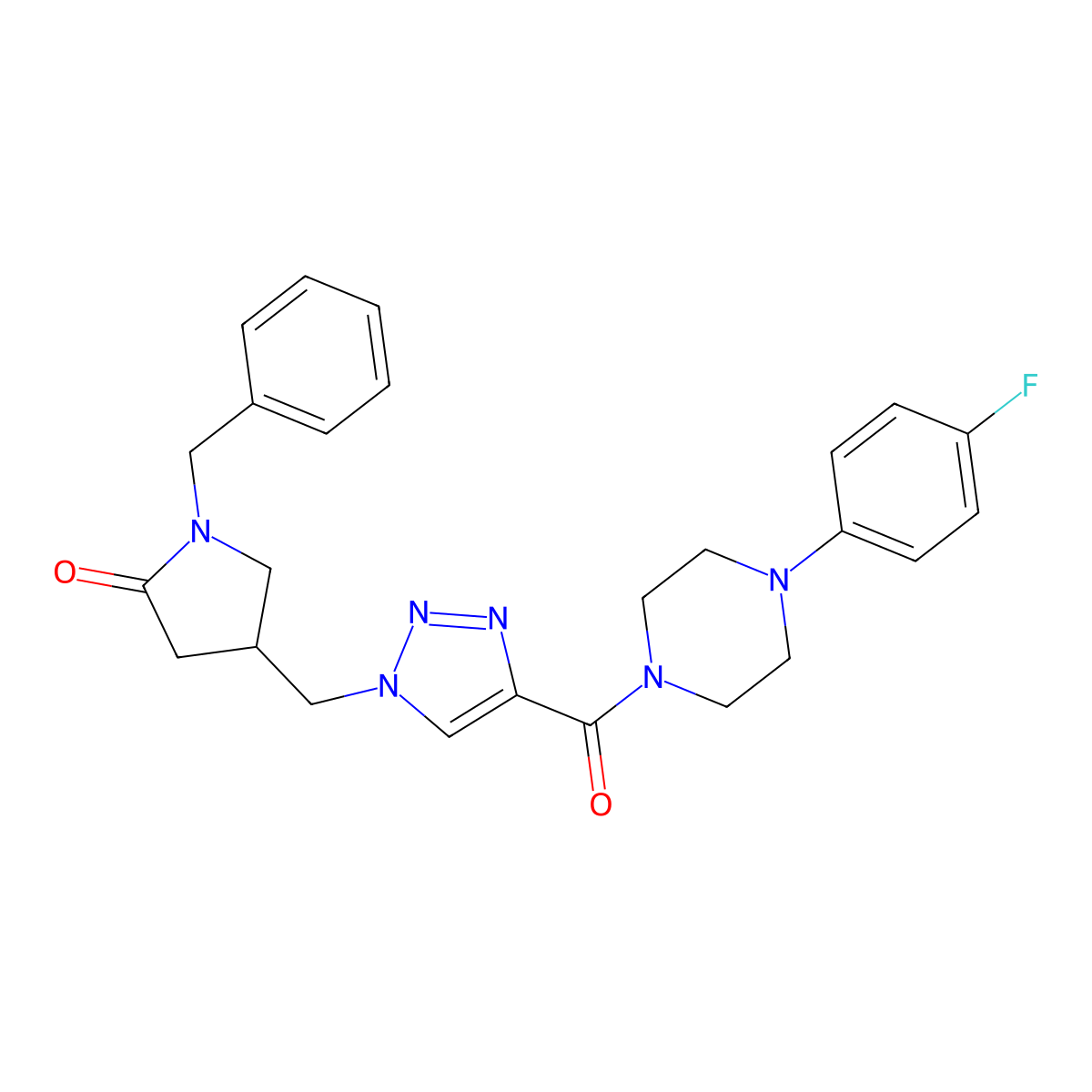 1-benzyl-4-({4-[4-(4-fluorophenyl)piperazine-1-carbonyl]-1H-1,2,3-triazol-1-yl}methyl)pyrrolidin-2-one molecular structure, CAS 2770594-85-7