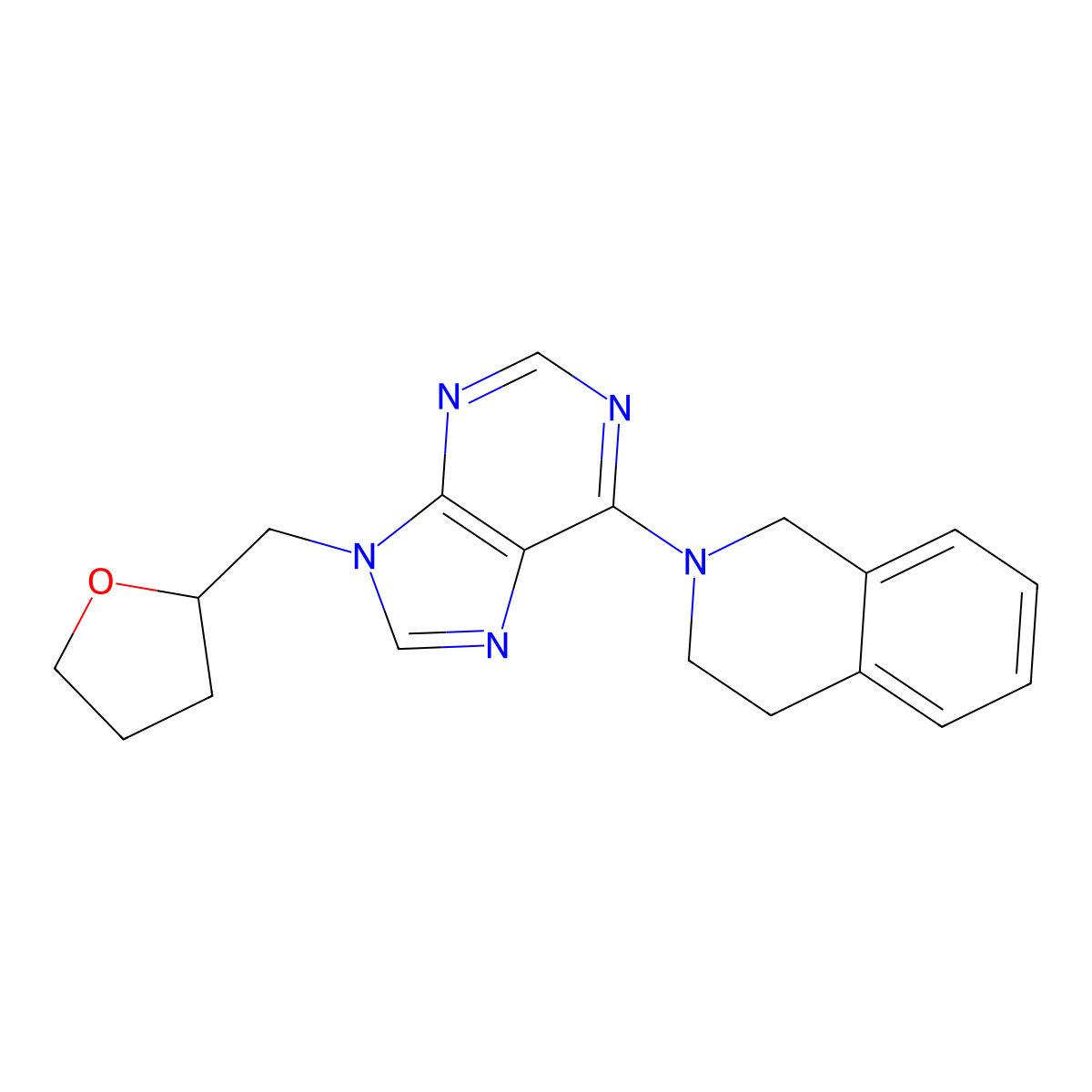 2-{9-[(oxolan-2-yl)methyl]-9H-purin-6-yl}-1,2,3,4-tetrahydroisoquinoline molecular structure, CAS 2770594-86-8