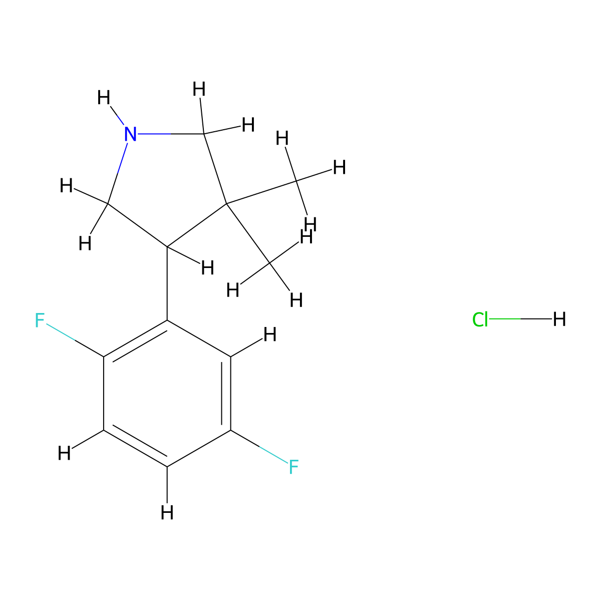 4-(2,5-Difluorophenyl)-3,3-dimethylpyrrolidine hydrochloride molecular structure, CAS 2770594-87-9