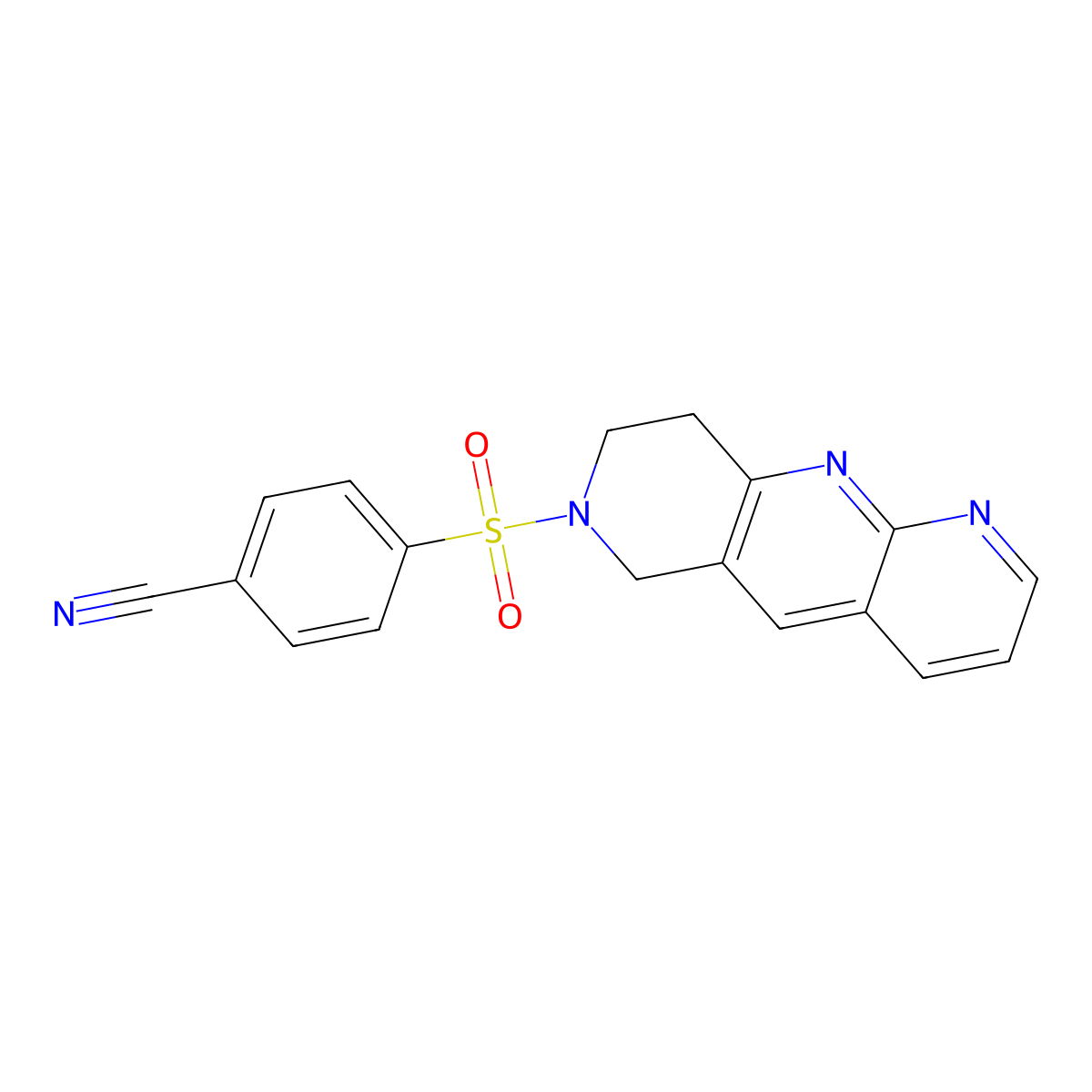 4-{6H,7H,8H,9H-pyrido[2,3-b]1,6-naphthyridine-7-sulfonyl}benzonitrile molecular structure, CAS 2770594-89-1