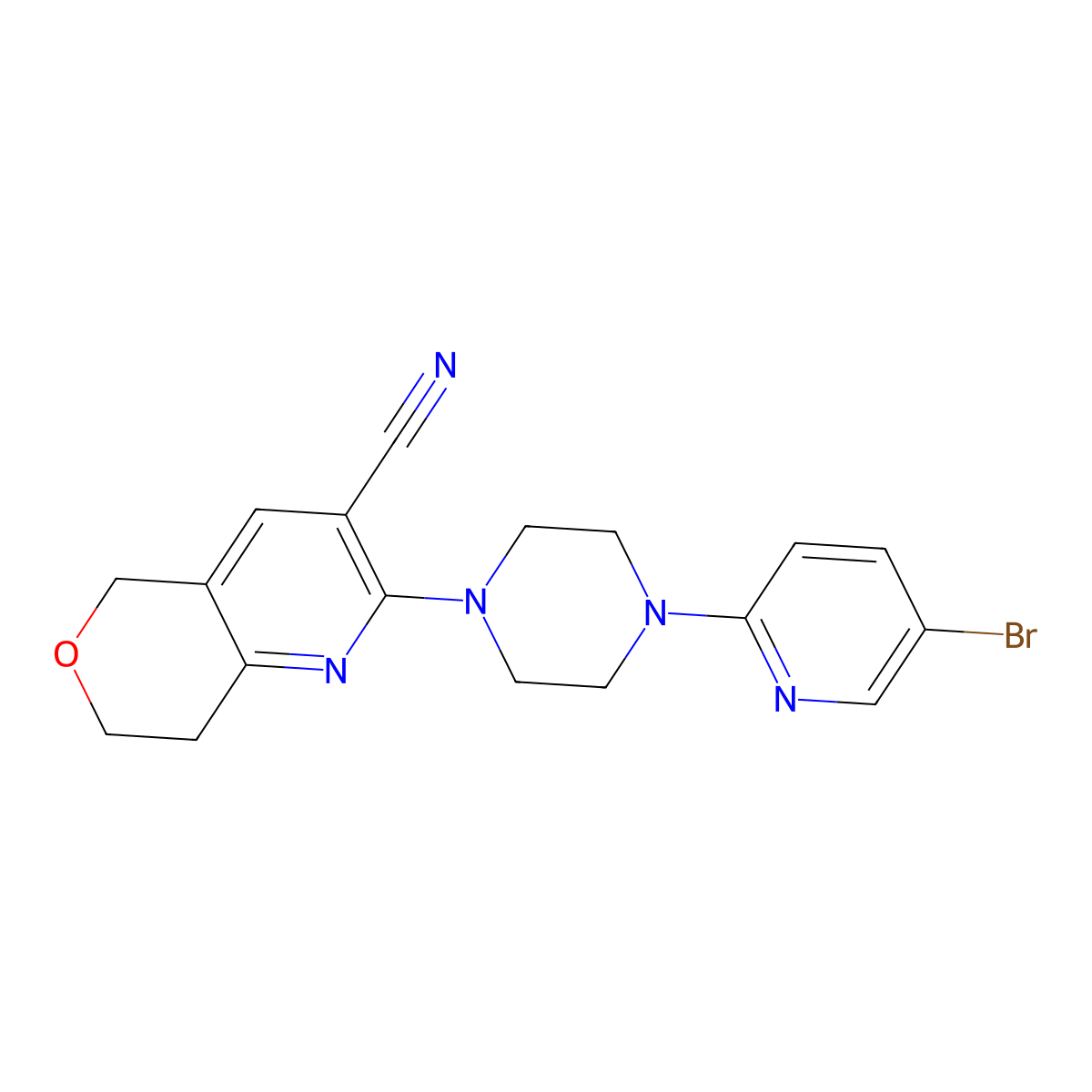 2-[4-(5-bromopyridin-2-yl)piperazin-1-yl]-5H,7H,8H-pyrano[4,3-b]pyridine-3-carbonitrile molecular structure, CAS 2770594-97-1