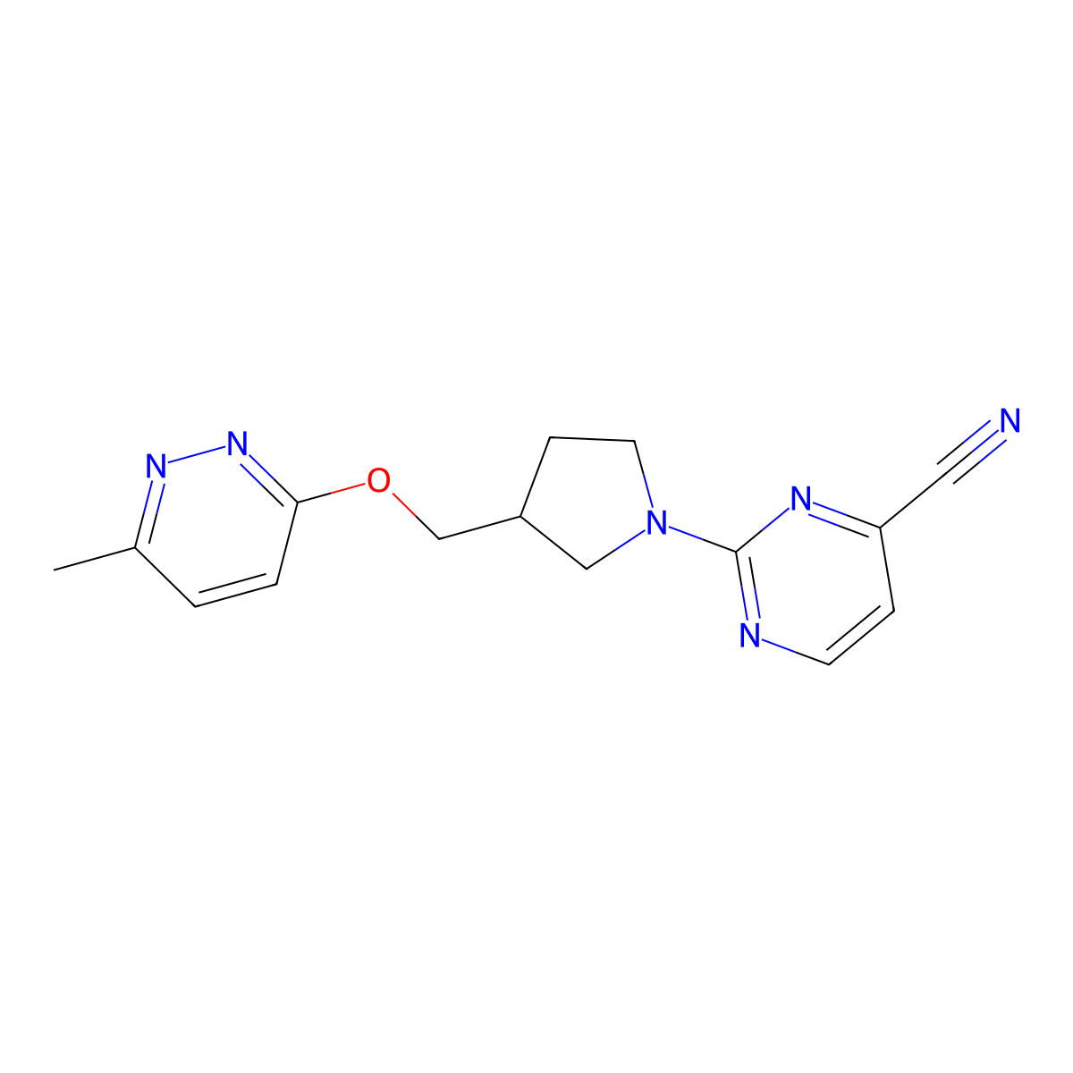 2-(3-{[(6-Methylpyridazin-3-yl)oxy]methyl}pyrrolidin-1-yl)pyrimidine-4-carbonitrile molecular structure, CAS 2770594-99-3