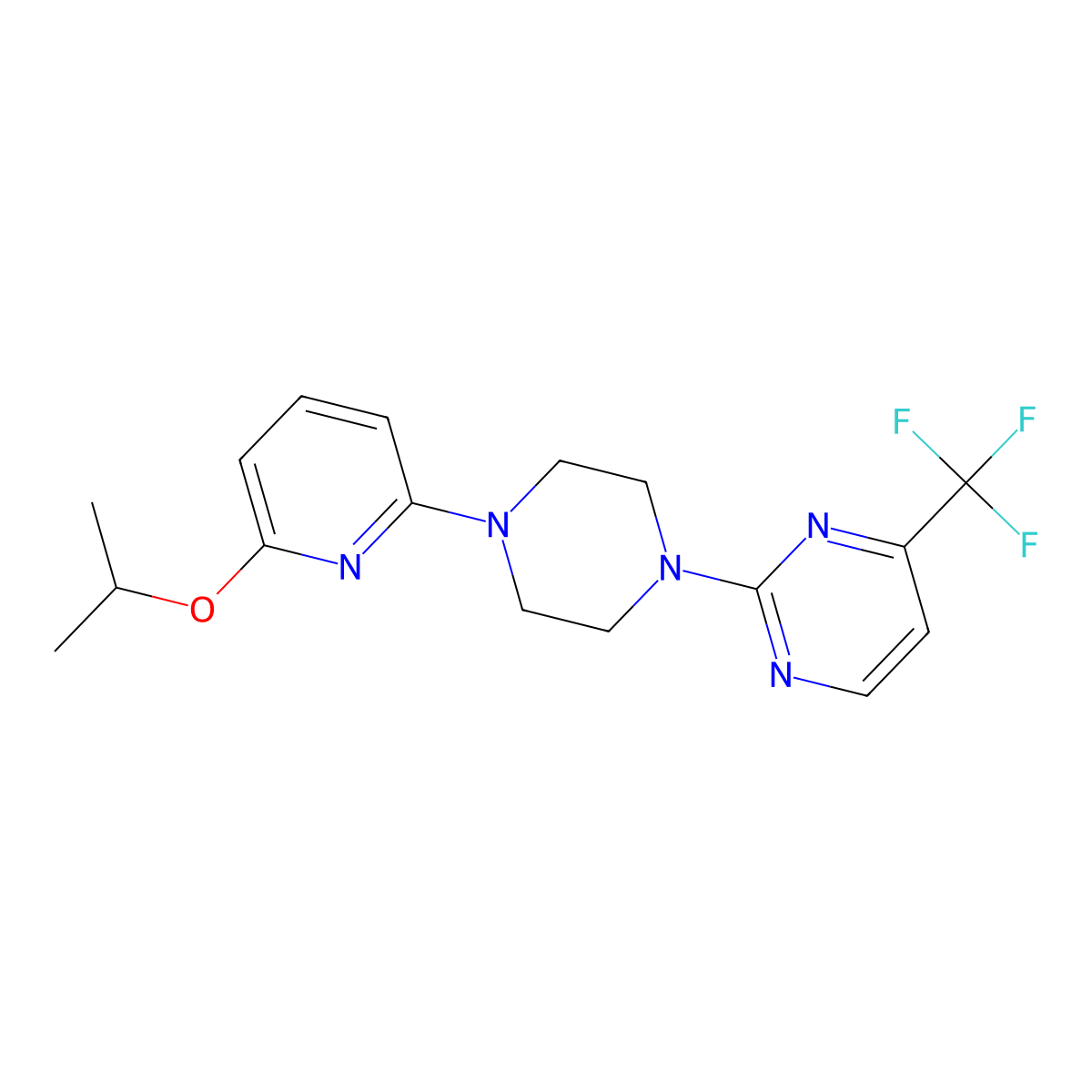2-{4-[6-(Propan-2-yloxy)pyridin-2-yl]piperazin-1-yl}-4-(trifluoromethyl)pyrimidine molecular structure, CAS 2770595-05-4