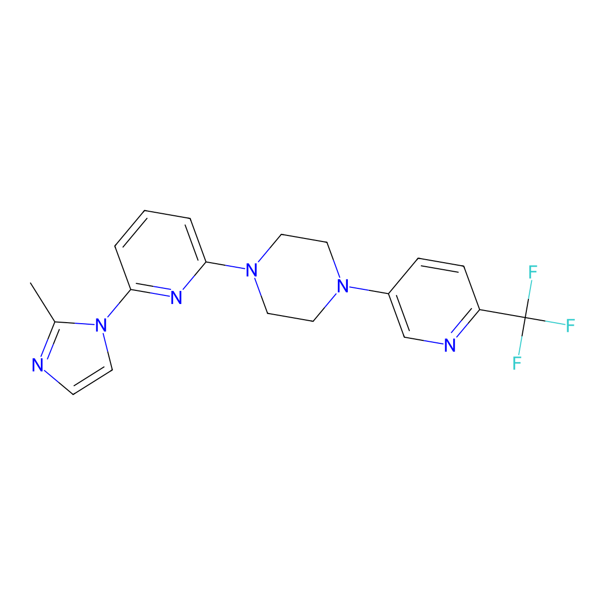 1-[6-(2-methyl-1H-imidazol-1-yl)pyridin-2-yl]-4-[6-(trifluoromethyl)pyridin-3-yl]piperazine molecular structure, CAS 2770595-06-5