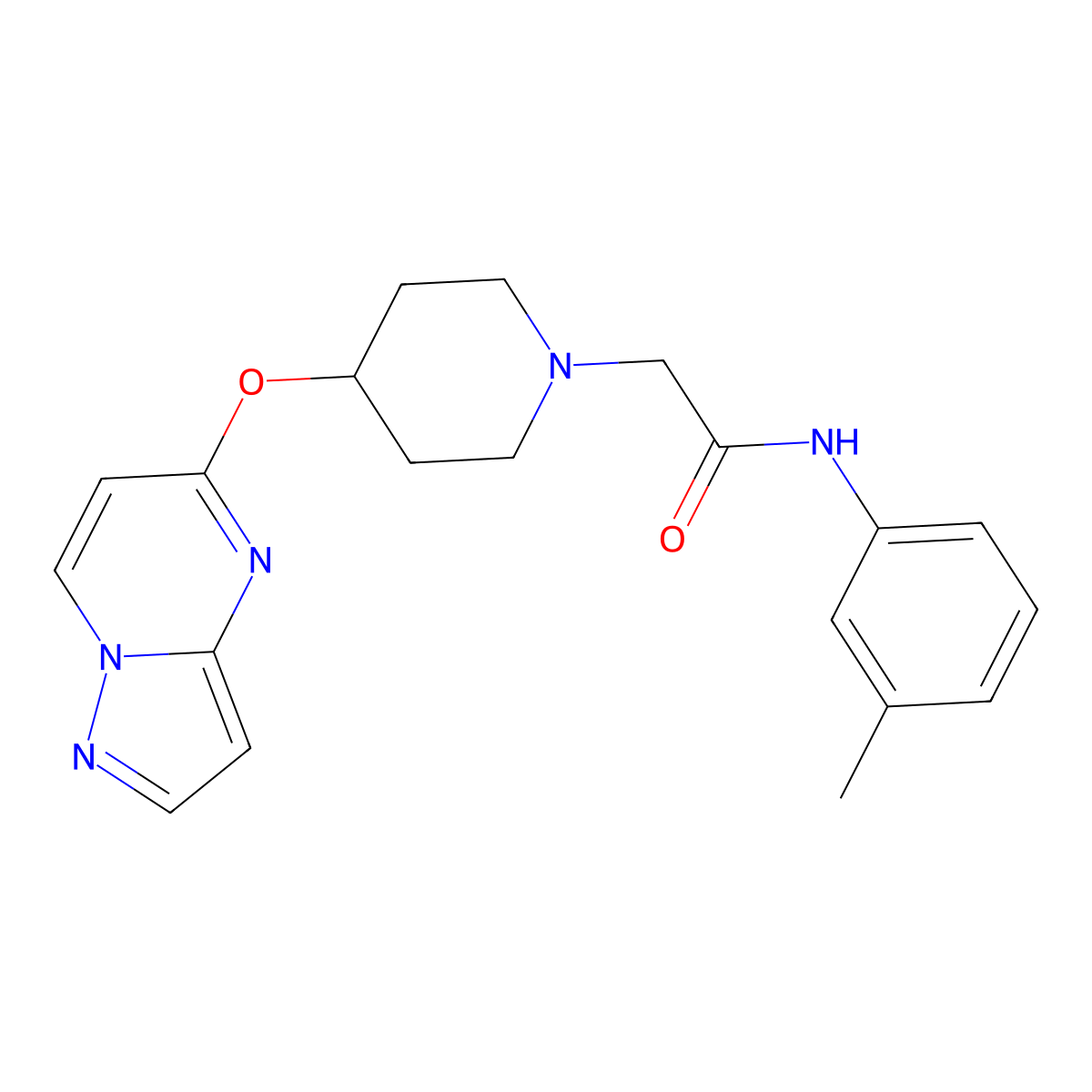 N-(3-methylphenyl)-2-(4-{pyrazolo[1,5-a]pyrimidin-5-yloxy}piperidin-1-yl)acetamide molecular structure, CAS 2770595-11-2