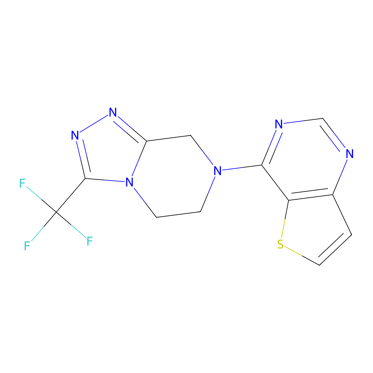 7-{thieno[3,2-d]pyrimidin-4-yl}-3-(trifluoromethyl)-5H,6H,7H,8H-[1,2,4]triazolo[4,3-a]pyrazine molecular structure, CAS 2770595-15-6