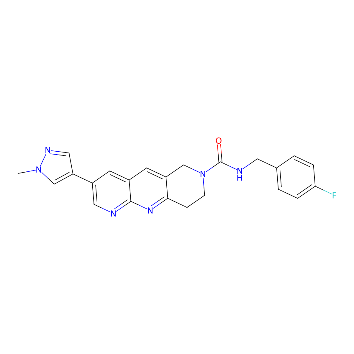 N-[(4-fluorophenyl)methyl]-3-(1-methyl-1H-pyrazol-4-yl)-6H,7H,8H,9H-pyrido[2,3-b]1,6-naphthyridine-7-carboxamide molecular structure, CAS 2770595-17-8