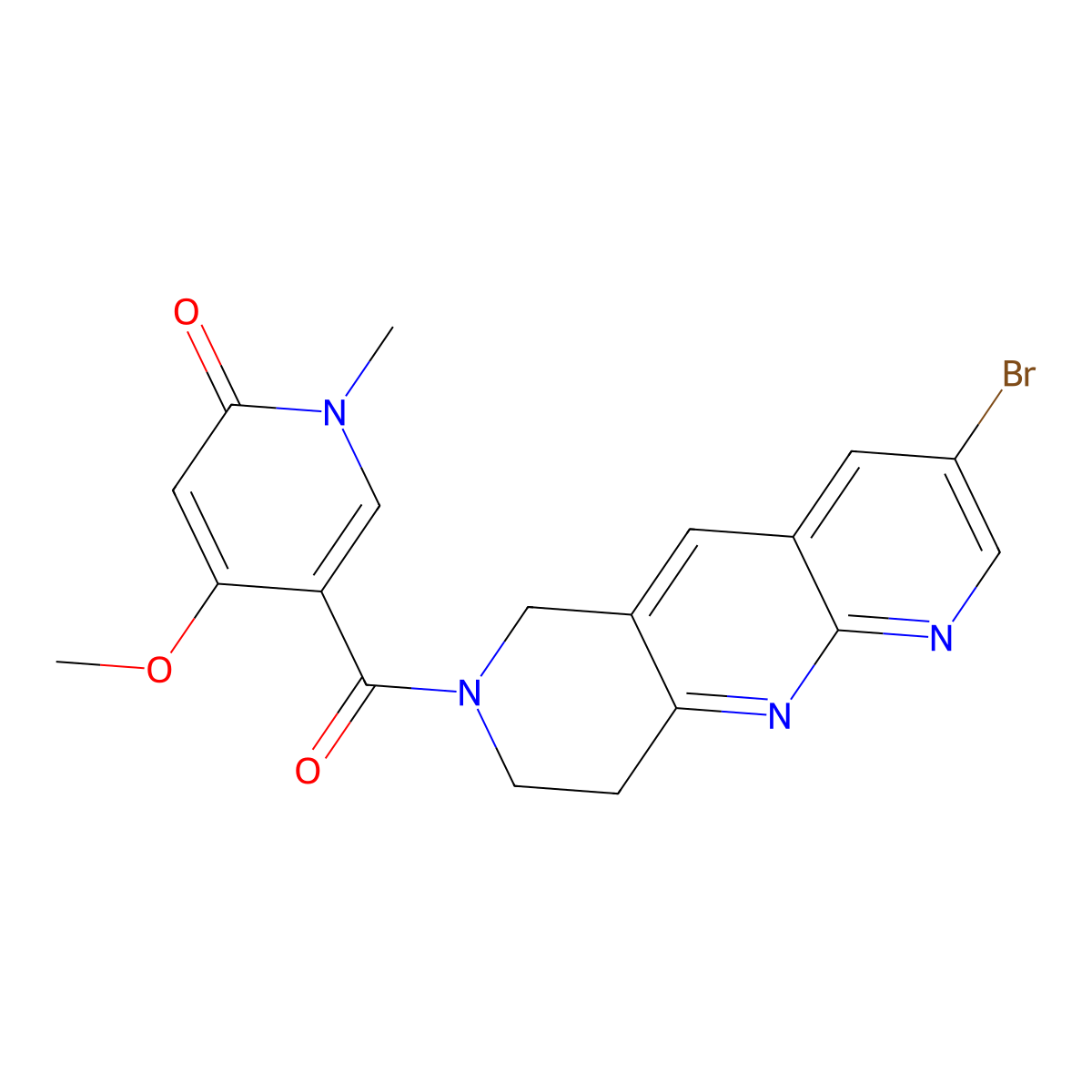 5-{3-bromo-6H,7H,8H,9H-pyrido[2,3-b]1,6-naphthyridine-7-carbonyl}-4-methoxy-1-methyl-1,2-dihydropyridin-2-one molecular structure, CAS 2770595-20-3