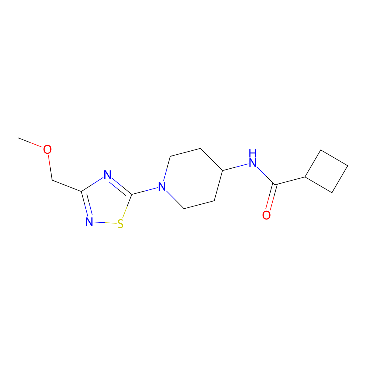 N-{1-[3-(methoxymethyl)-1,2,4-thiadiazol-5-yl]piperidin-4-yl}cyclobutanecarboxamide molecular structure, CAS 2770595-25-8