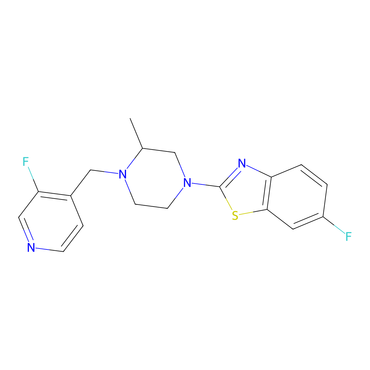6-Fluoro-2-{4-[(3-fluoropyridin-4-yl)methyl]-3-methylpiperazin-1-yl}-1,3-benzothiazole molecular structure, CAS 2770595-28-1