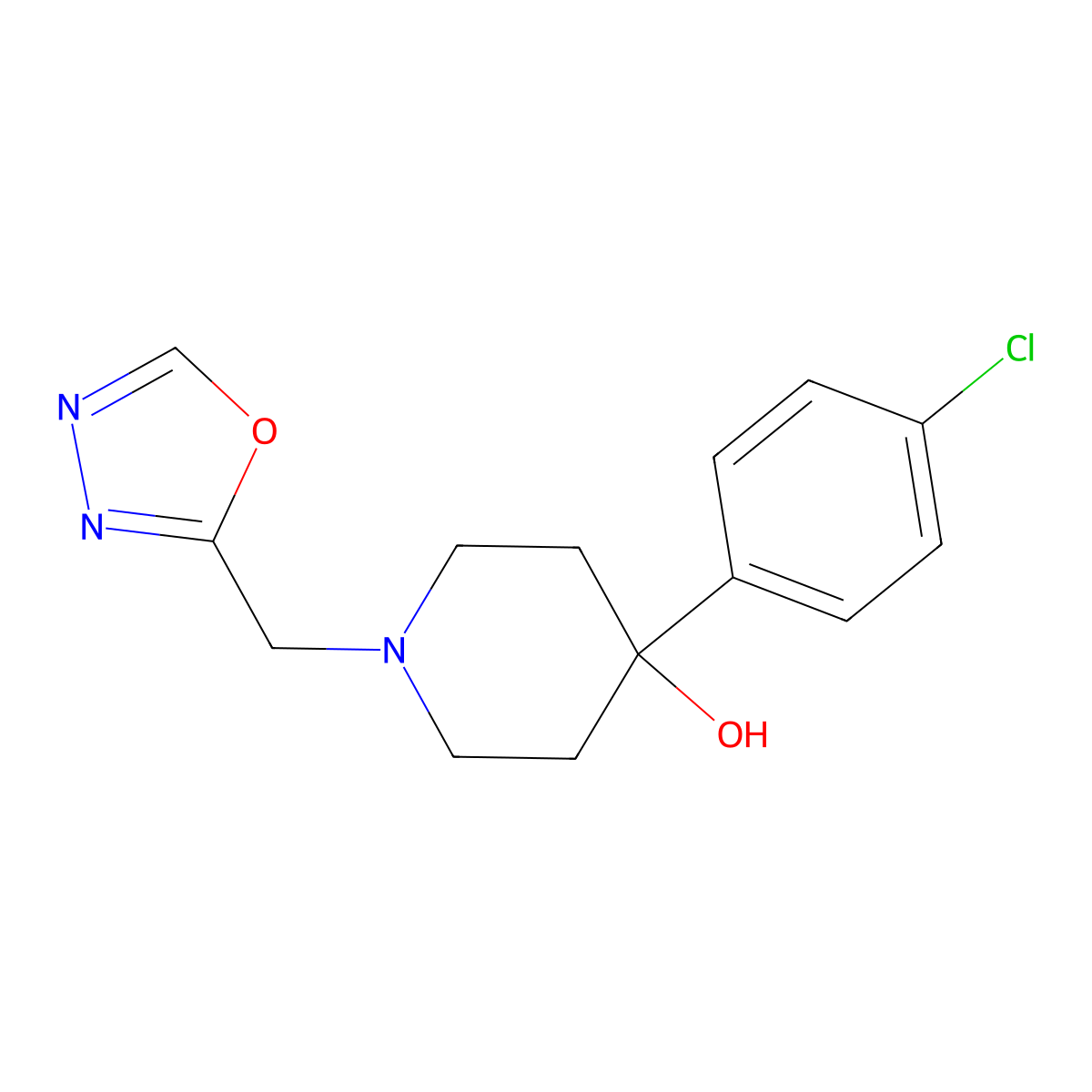 4-(4-Chlorophenyl)-1-[(1,3,4-oxadiazol-2-yl)methyl]piperidin-4-ol molecular structure, CAS 2770595-33-8