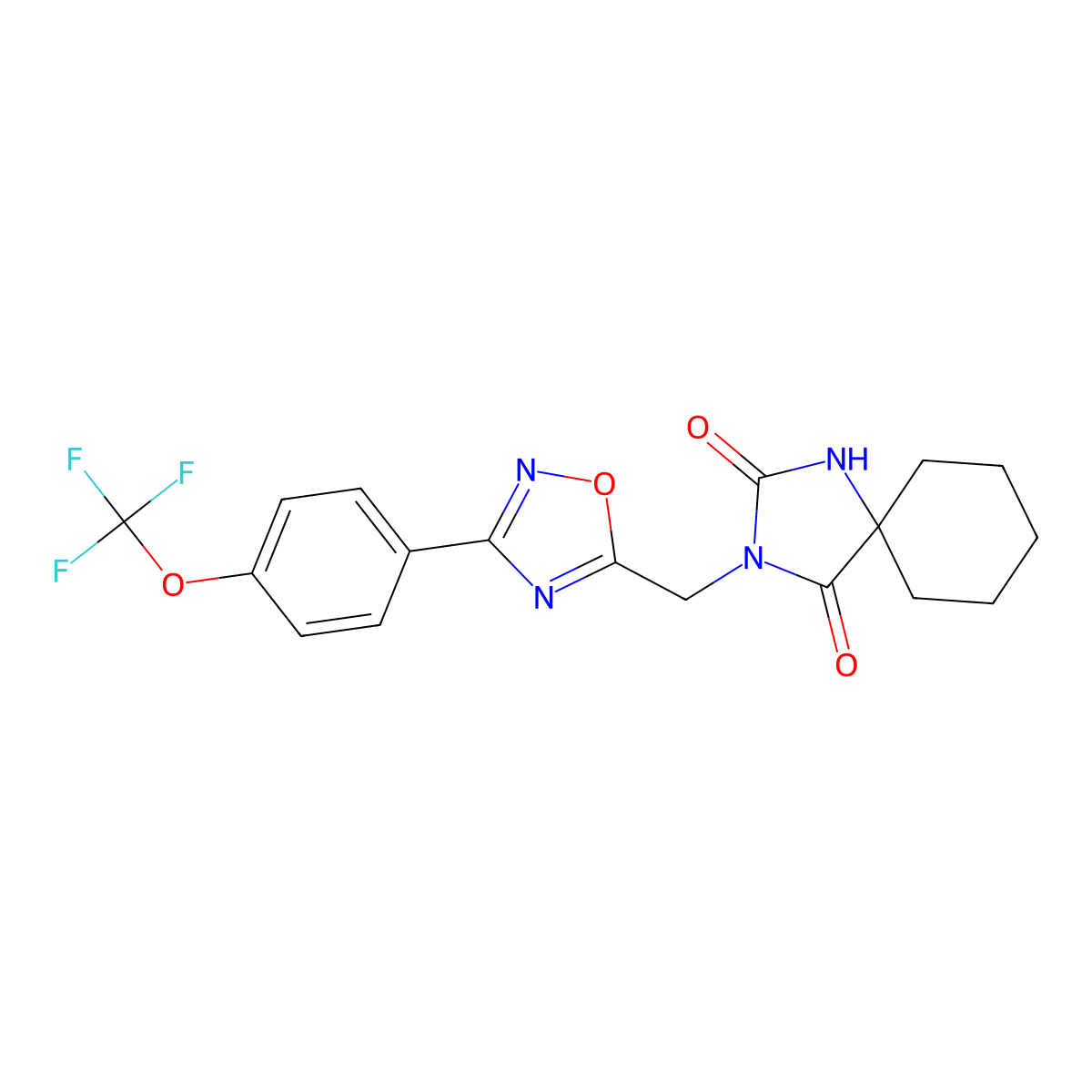 3-({3-[4-(Trifluoromethoxy)phenyl]-1,2,4-oxadiazol-5-yl}methyl)-1,3-diazaspiro[4.5]decane-2,4-dione molecular structure, CAS 2770595-36-1
