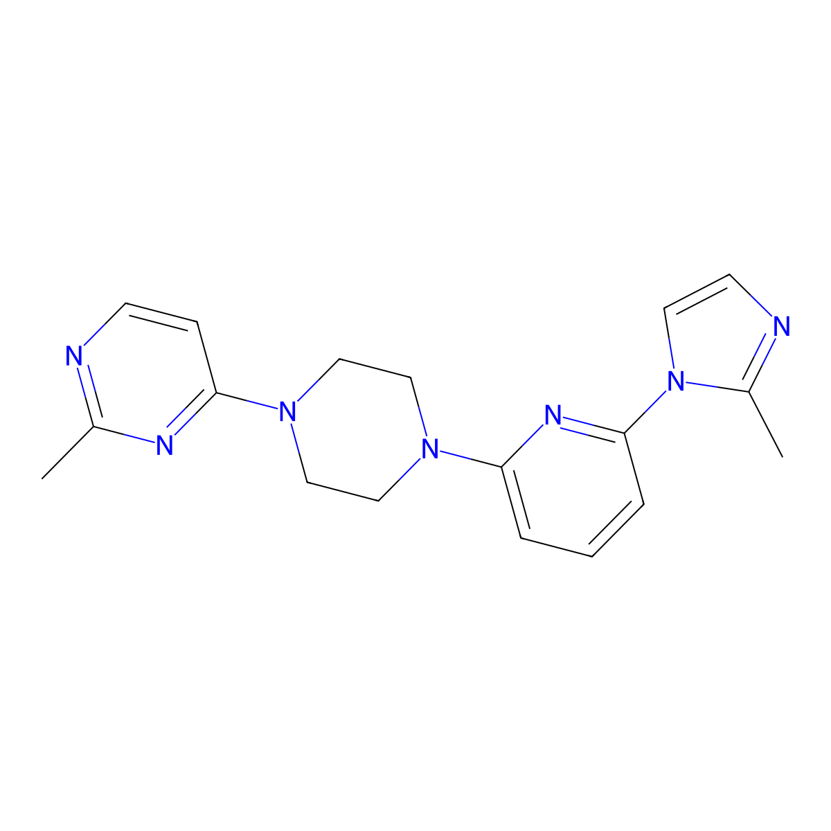 2-methyl-4-{4-[6-(2-methyl-1H-imidazol-1-yl)pyridin-2-yl]piperazin-1-yl}pyrimidine molecular structure, CAS 2770595-37-2