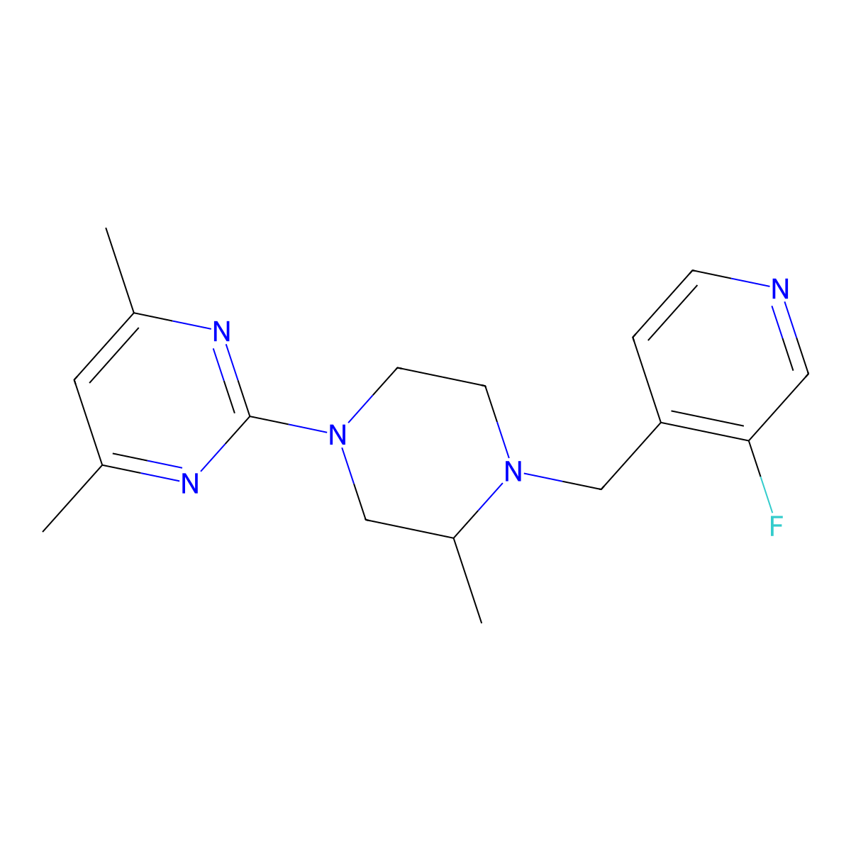 2-{4-[(3-Fluoropyridin-4-yl)methyl]-3-methylpiperazin-1-yl}-4,6-dimethylpyrimidine molecular structure, CAS 2770595-41-8