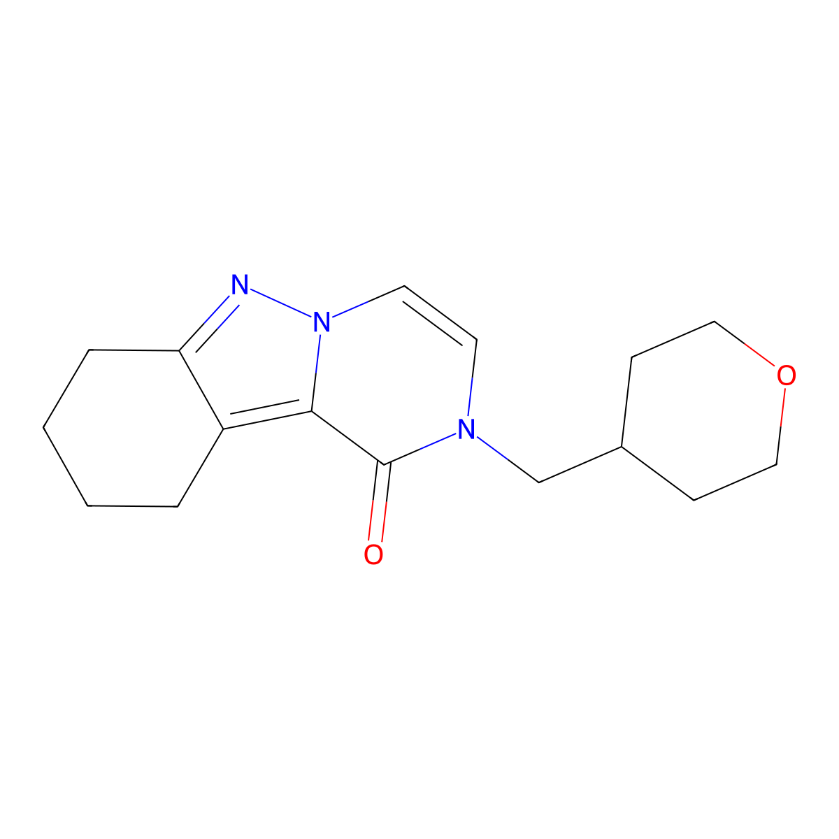 2-[(oxan-4-yl)methyl]-1H,2H,7H,8H,9H,10H-pyrazino[1,2-b]indazol-1-one molecular structure, CAS 2770595-44-1