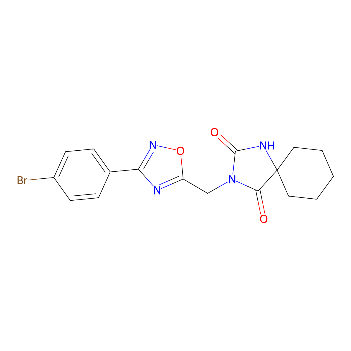 3-{[3-(4-Bromophenyl)-1,2,4-oxadiazol-5-yl]methyl}-1,3-diazaspiro[4.5]decane-2,4-dione molecular structure, CAS 2770595-47-4