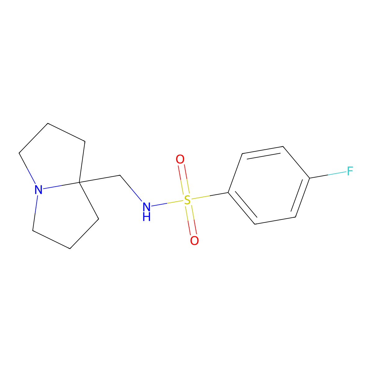 4-fluoro-N-[(hexahydro-1H-pyrrolizin-7a-yl)methyl]benzene-1-sulfonamide molecular structure, CAS 2770595-49-6