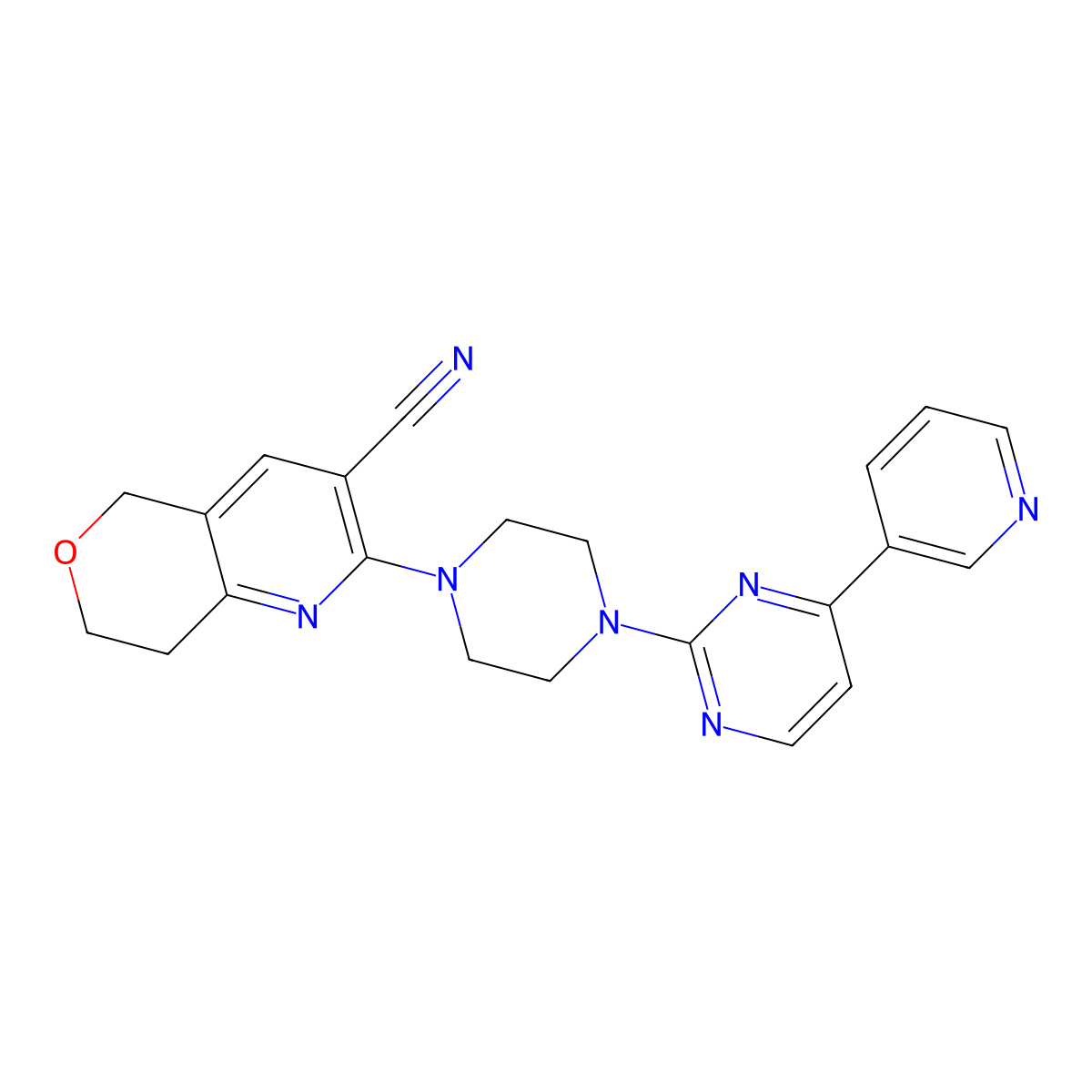 2-{4-[4-(pyridin-3-yl)pyrimidin-2-yl]piperazin-1-yl}-5H,7H,8H-pyrano[4,3-b]pyridine-3-carbonitrile molecular structure, CAS 2770595-53-2