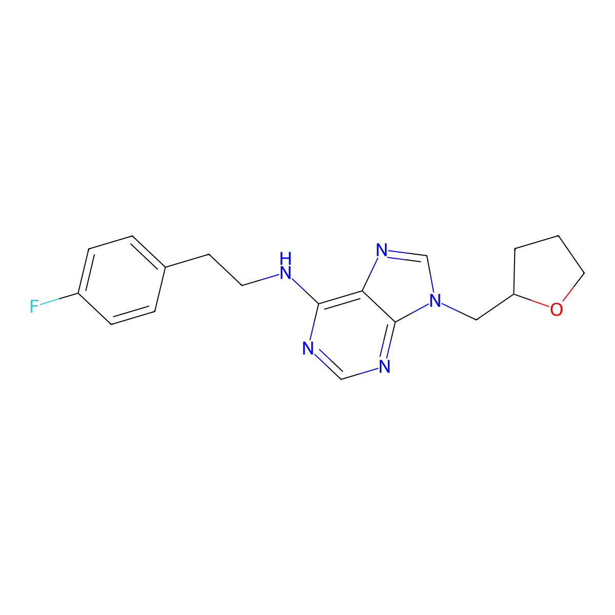 N-[2-(4-fluorophenyl)ethyl]-9-[(oxolan-2-yl)methyl]-9H-purin-6-amine molecular structure, CAS 2770595-55-4