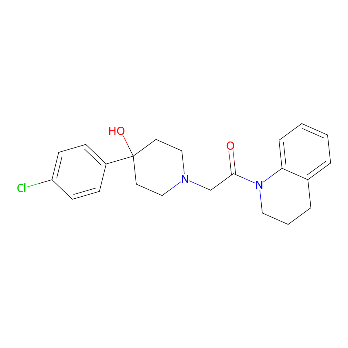 2-[4-(4-Chlorophenyl)-4-hydroxypiperidin-1-yl]-1-(1,2,3,4-tetrahydroquinolin-1-yl)ethan-1-one molecular structure, CAS 2770595-58-7