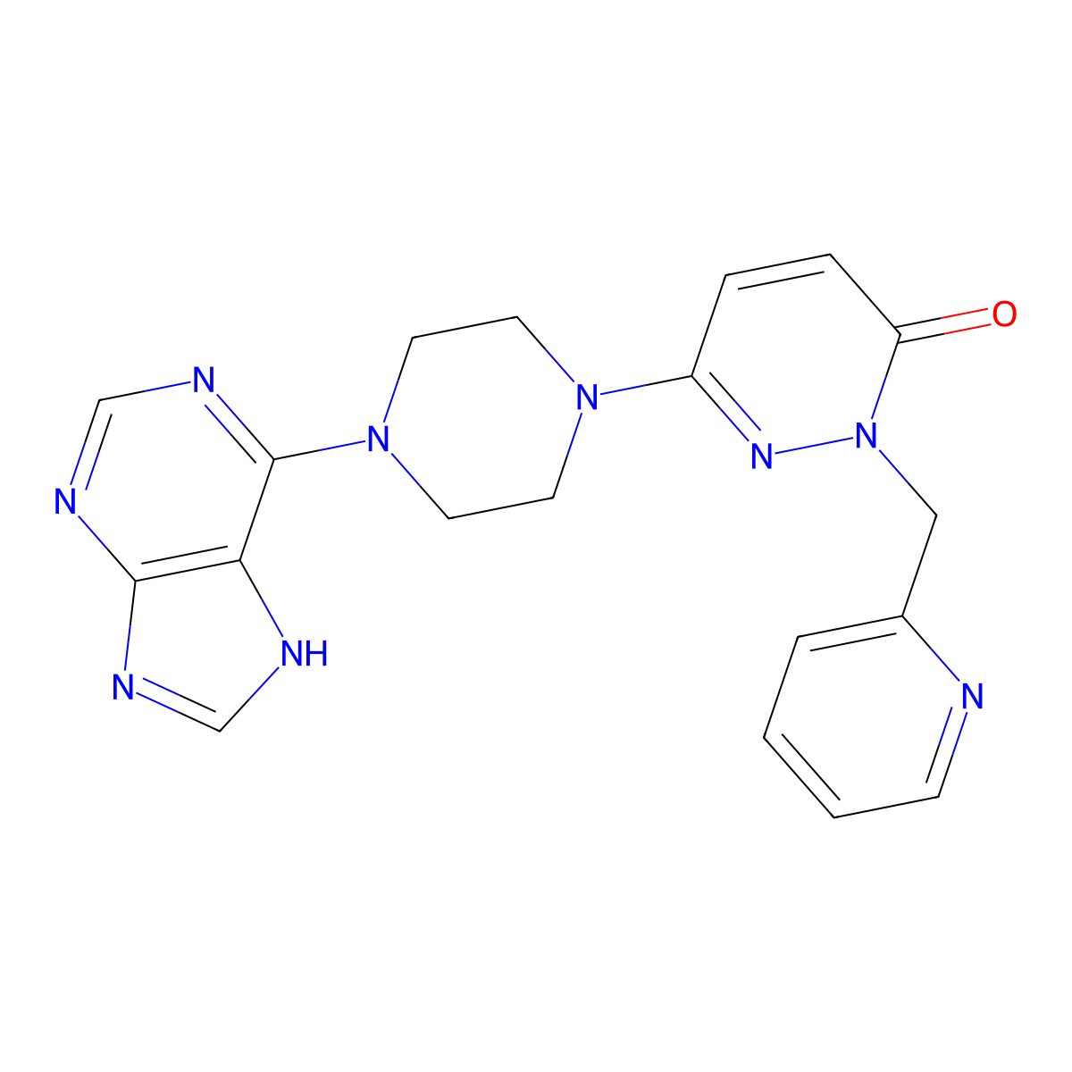 6-[4-(9H-purin-6-yl)piperazin-1-yl]-2-[(pyridin-2-yl)methyl]-2,3-dihydropyridazin-3-one molecular structure, CAS 2770595-65-6