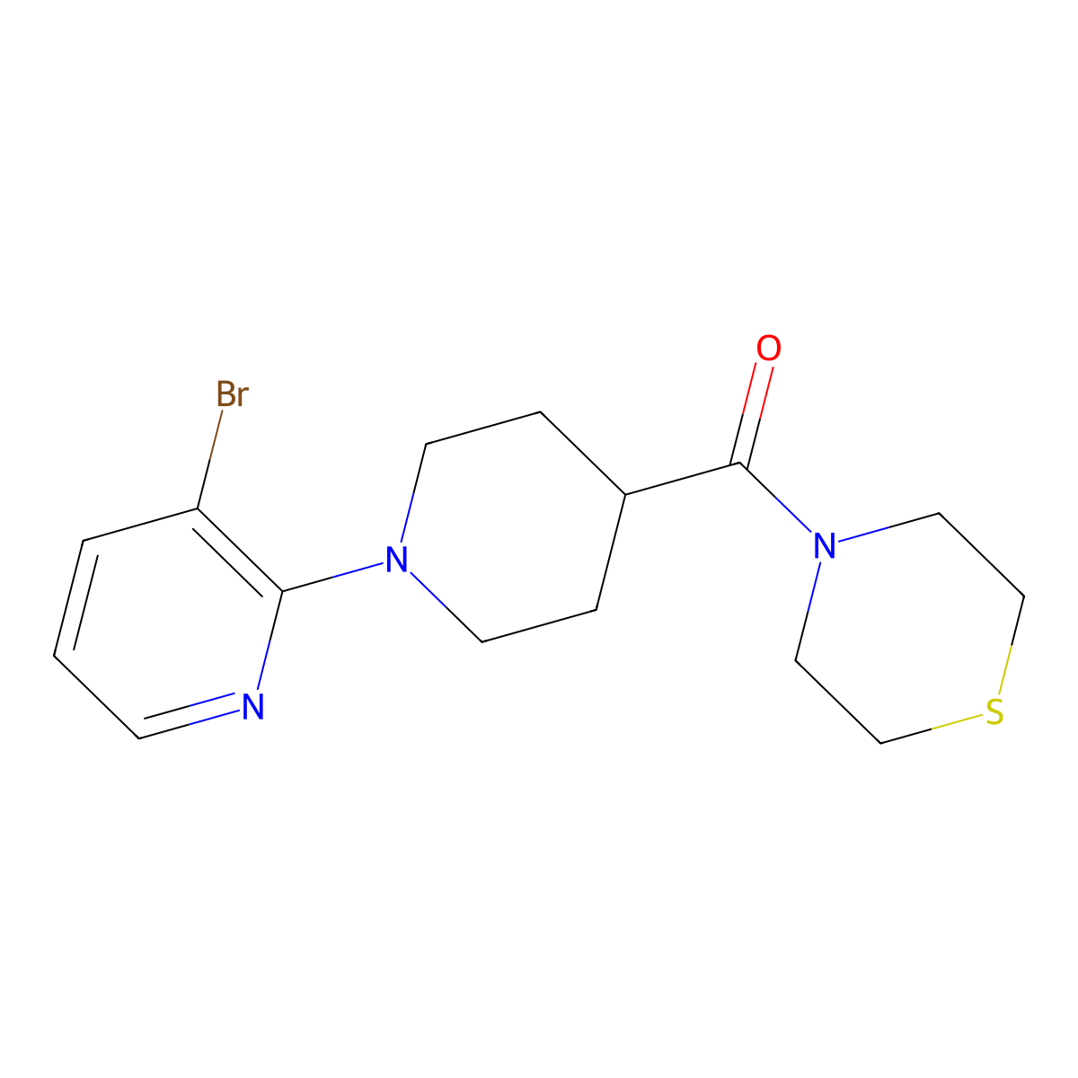 4-[1-(3-Bromopyridin-2-yl)piperidine-4-carbonyl]thiomorpholine molecular structure, CAS 2770595-68-9