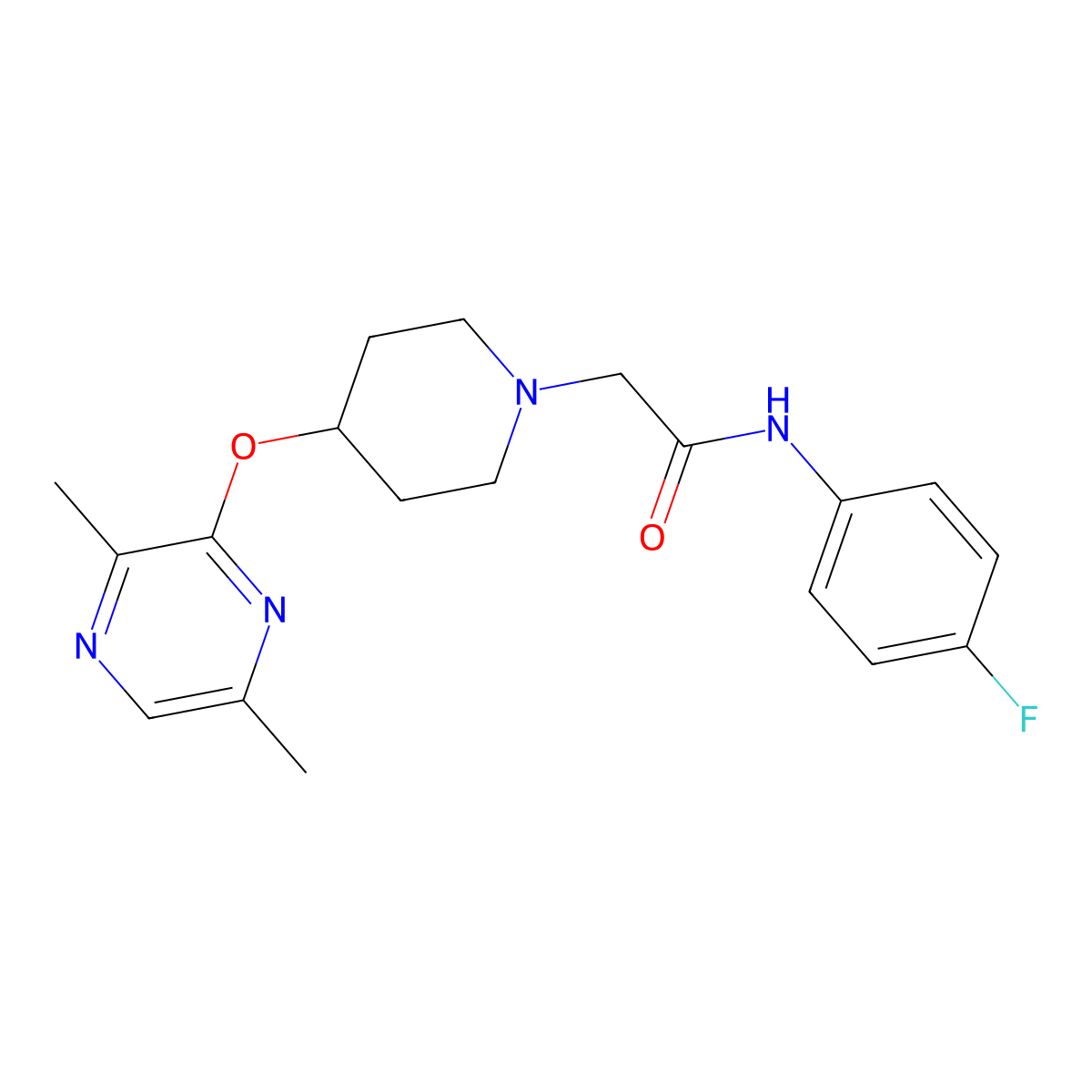 2-{4-[(3,6-dimethylpyrazin-2-yl)oxy]piperidin-1-yl}-N-(4-fluorophenyl)acetamide molecular structure, CAS 2770595-69-0