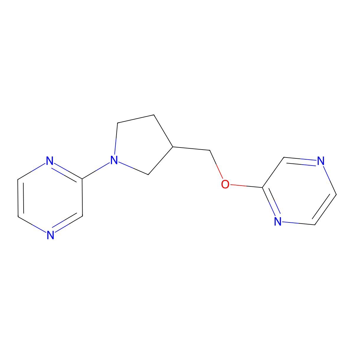 2-{3-[(Pyrazin-2-yloxy)methyl]pyrrolidin-1-yl}pyrazine molecular structure, CAS 2770595-71-4