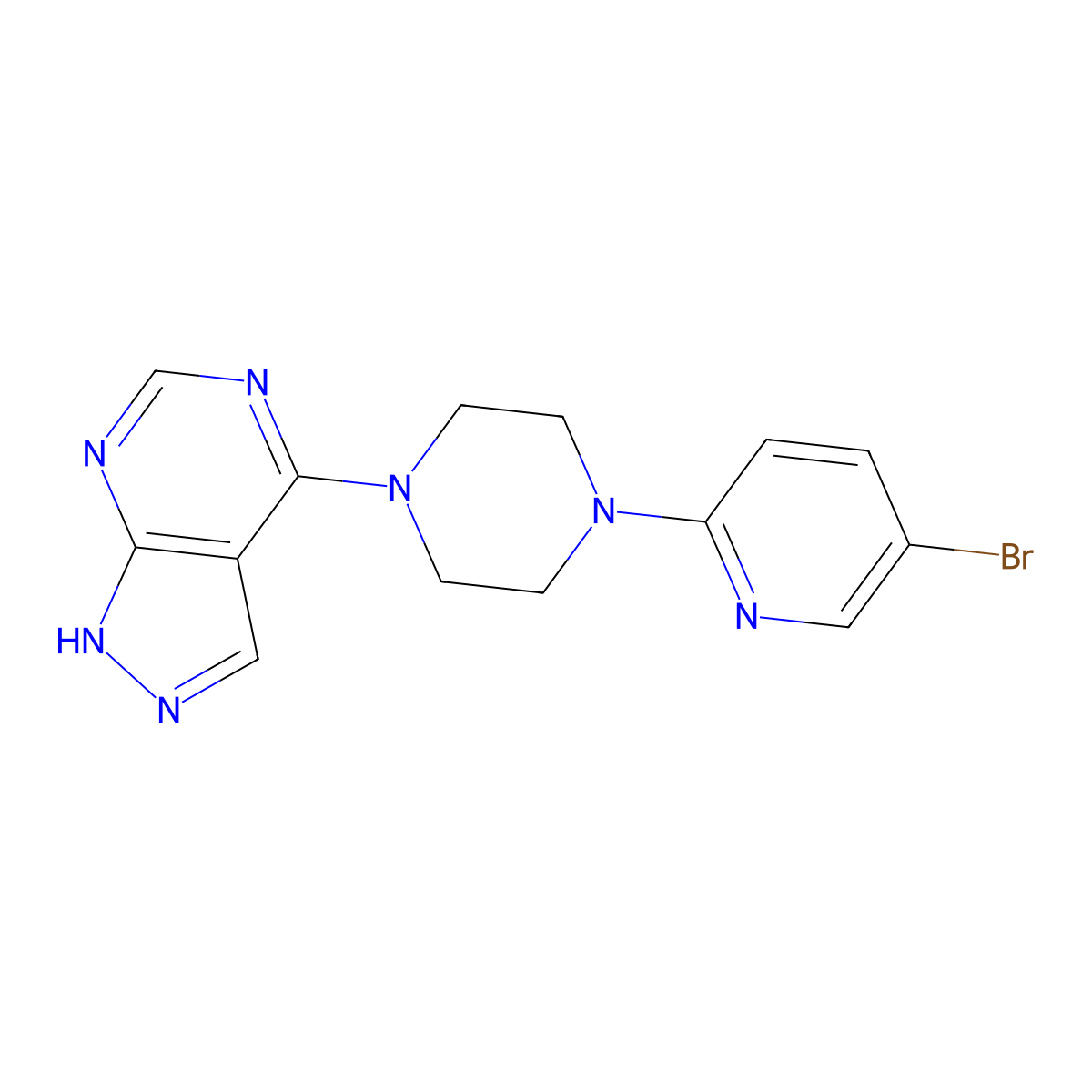 1-(5-bromopyridin-2-yl)-4-{1H-pyrazolo[3,4-d]pyrimidin-4-yl}piperazine molecular structure, CAS 2770595-74-7